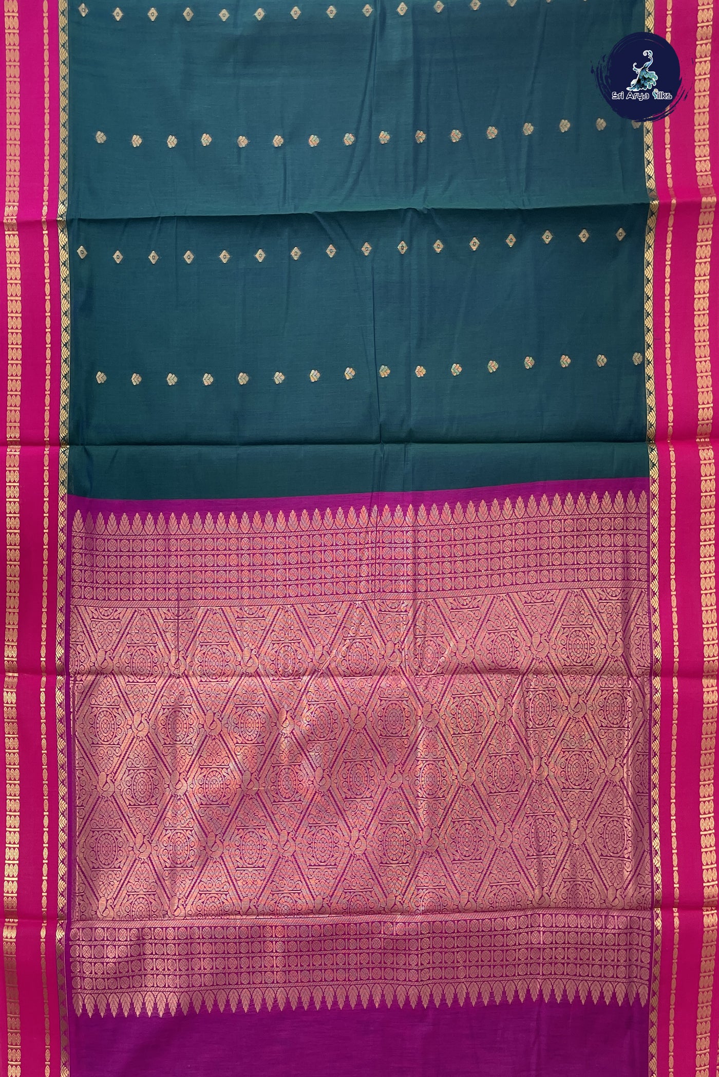 Sapphire Green Madisar Semi Silk Cotton Saree With Zari Buttas Pattern