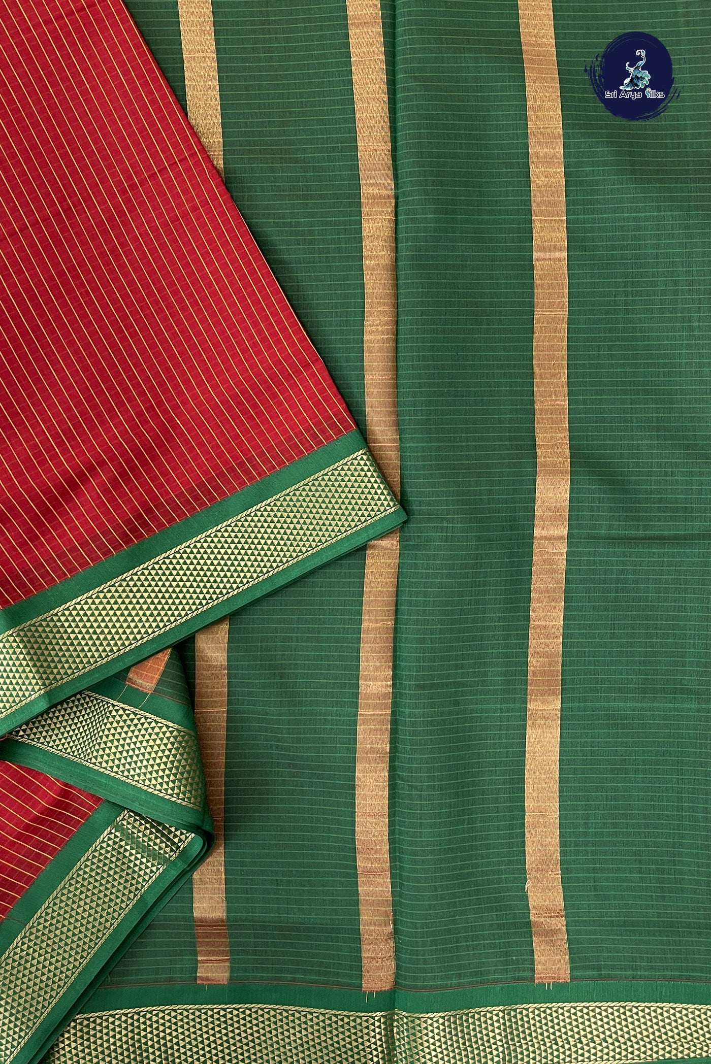 Red Madisar Semi Silk Cotton Saree With Checked Pattern