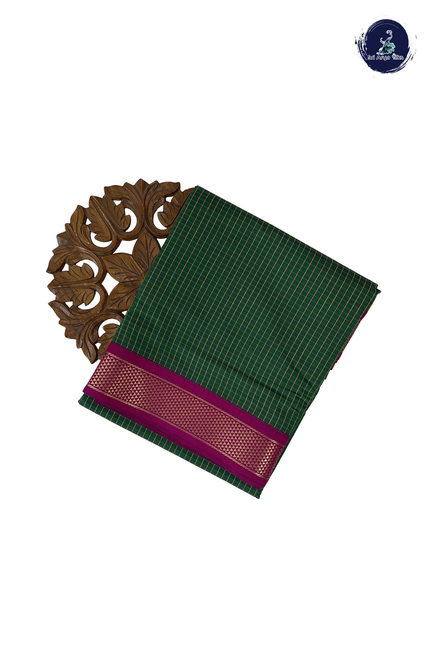 Dark Green Madisar Semi Silk Cotton Saree With Checked Pattern
