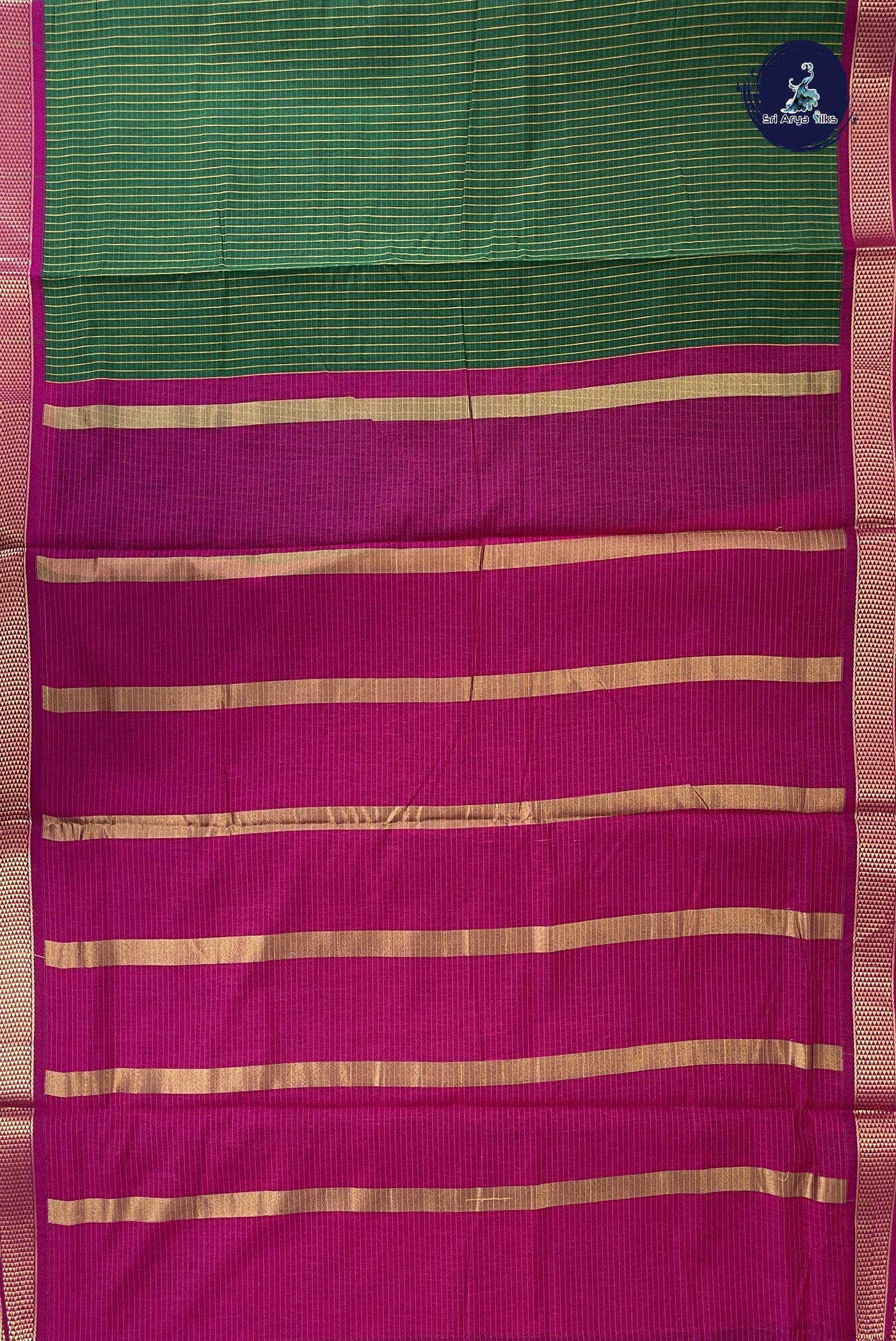 Dark Green Madisar Semi Silk Cotton Saree With Checked Pattern