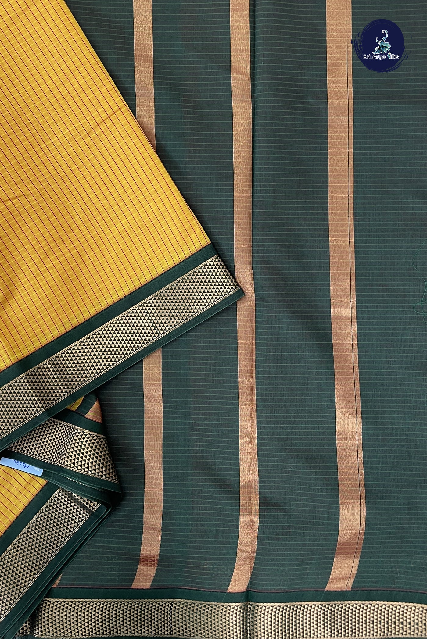 Yellow Madisar Semi Silk Cotton Saree With Checked Pattern