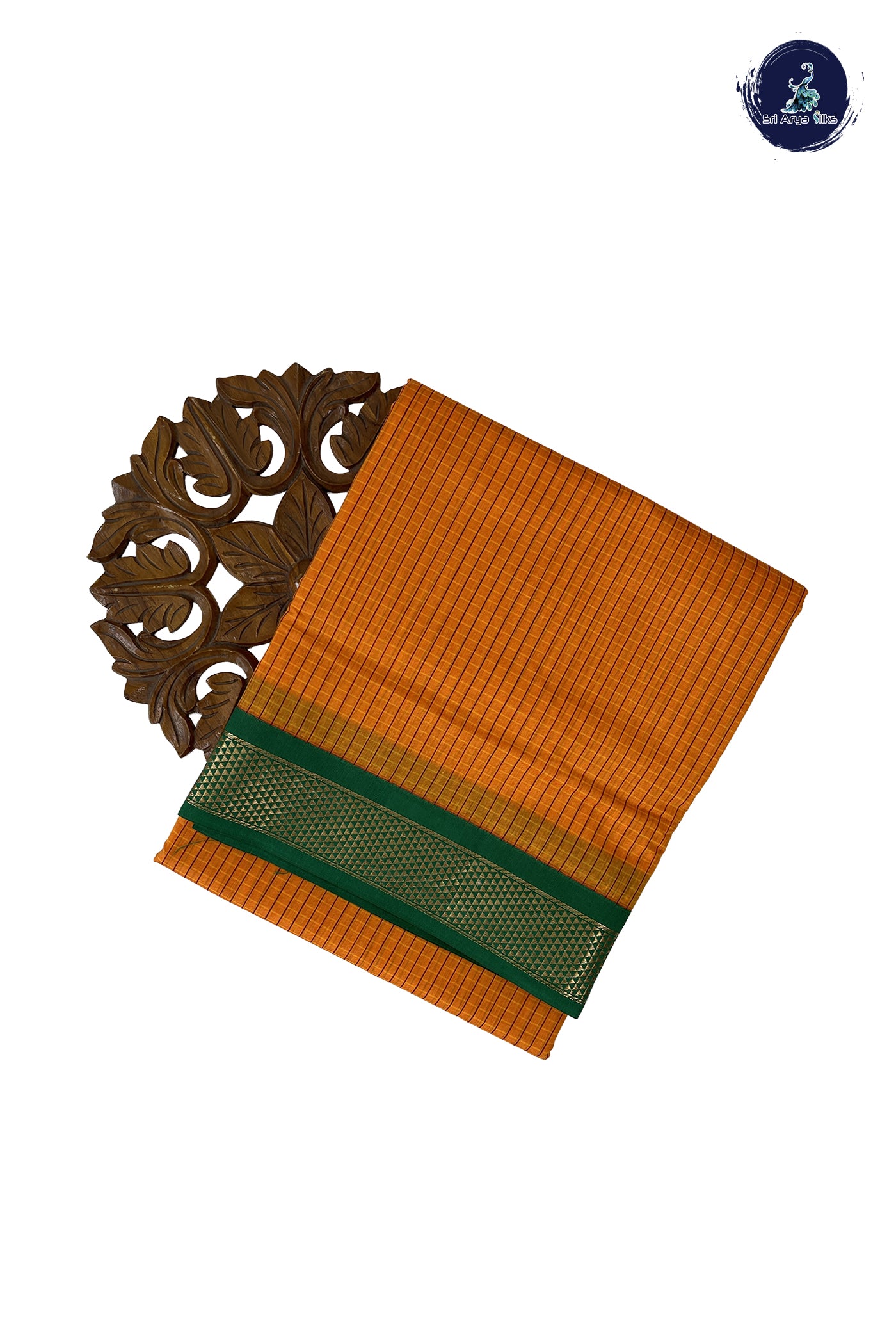 Yellowish Orange Madisar Semi Silk Cotton Saree With Checked Pattern