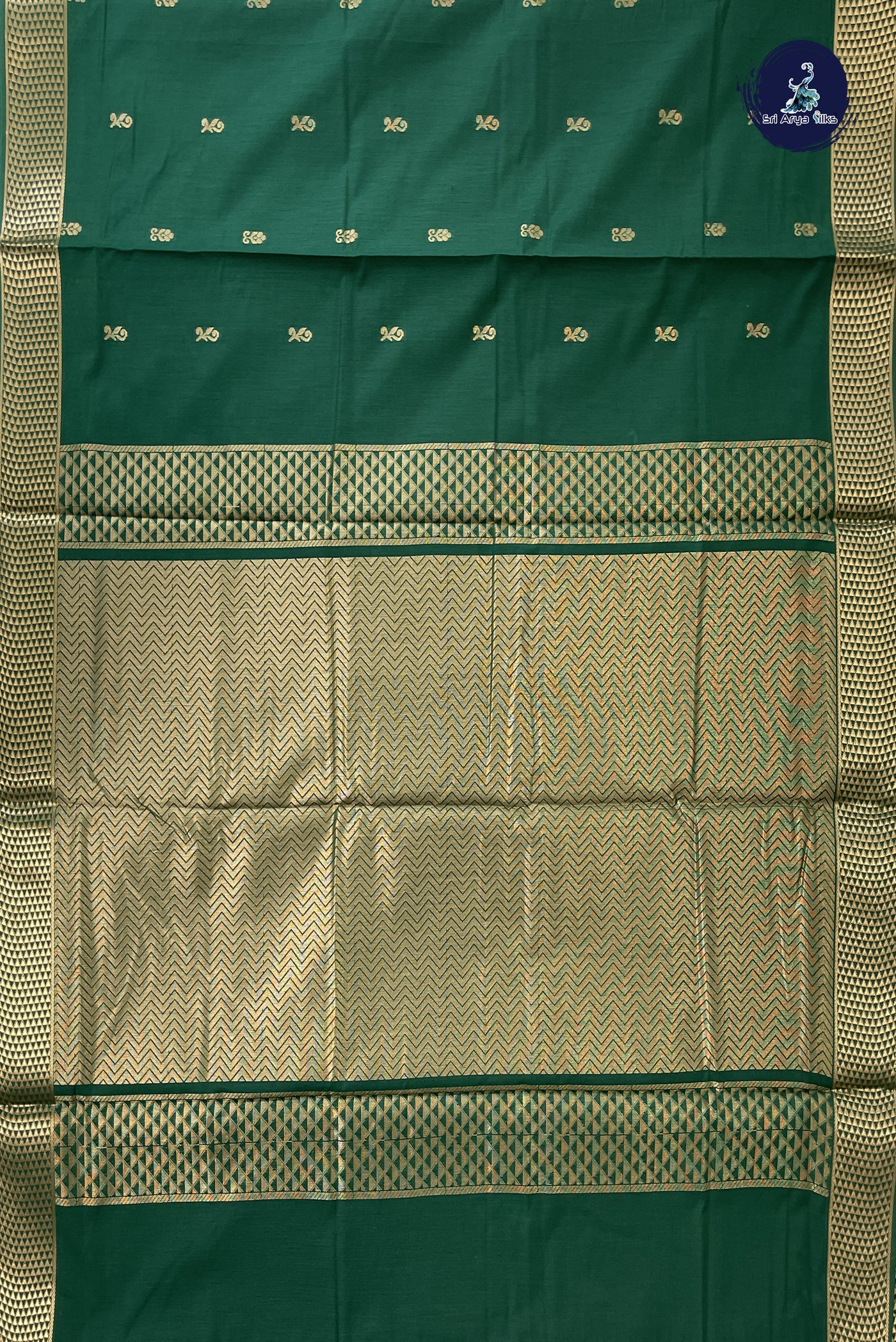 Bottle Green Madisar Semi Silk Cotton Saree With Zari Buttas Pattern