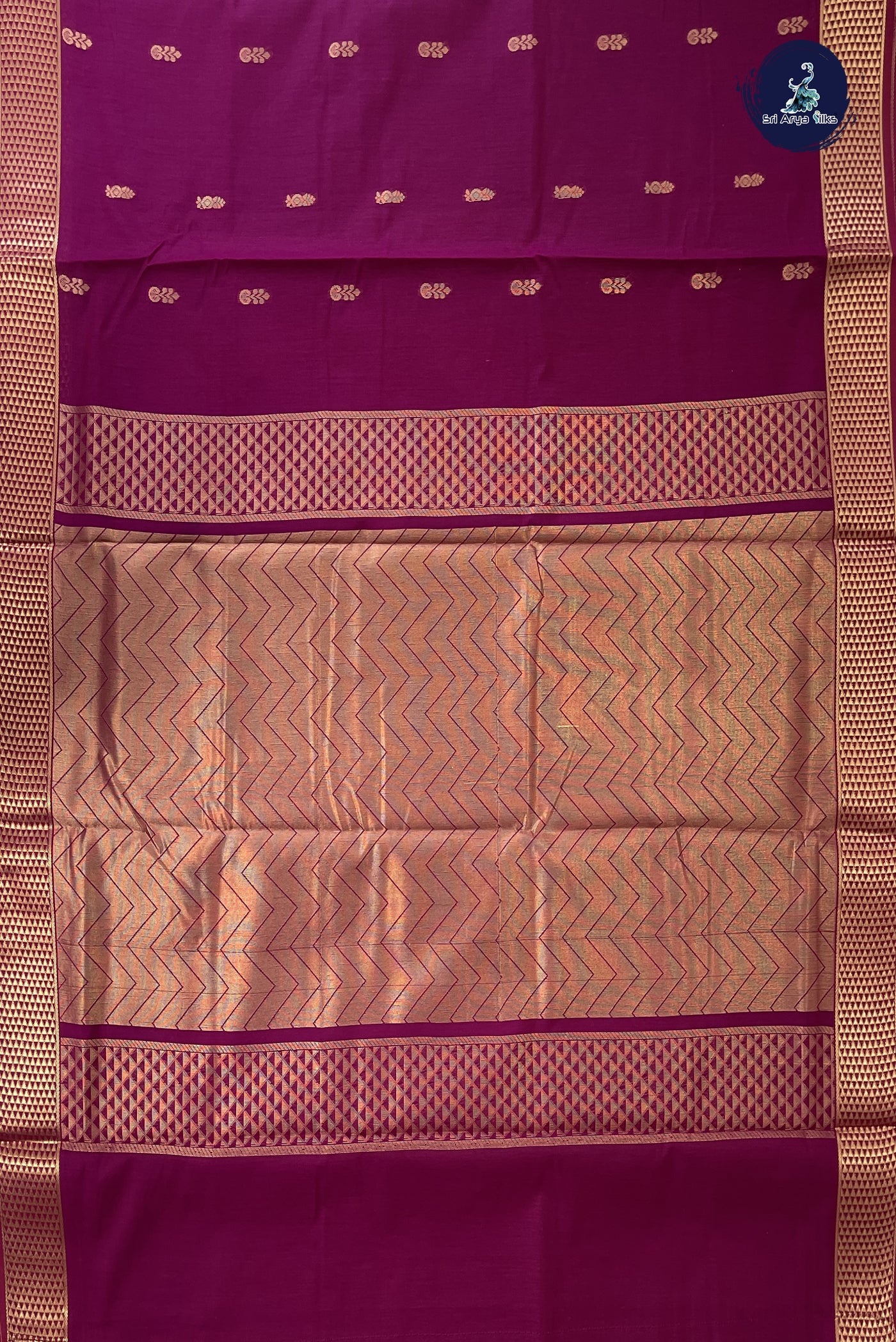 Pinkish Maroon Madisar Semi Silk Cotton Saree With Zari Buttas Pattern