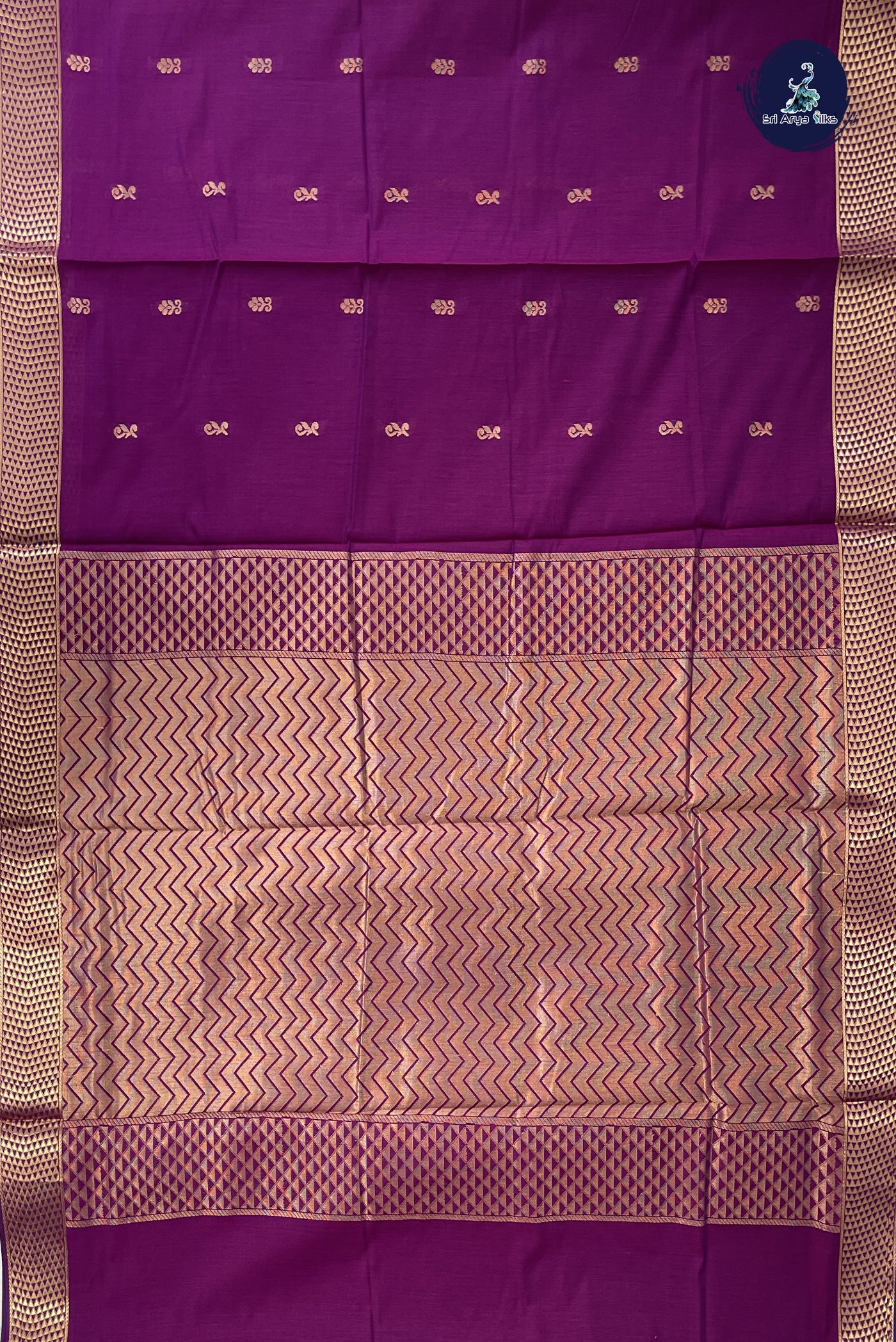 Magenta Purple Madisar Semi Silk Cotton Saree With Zari Buttas Pattern