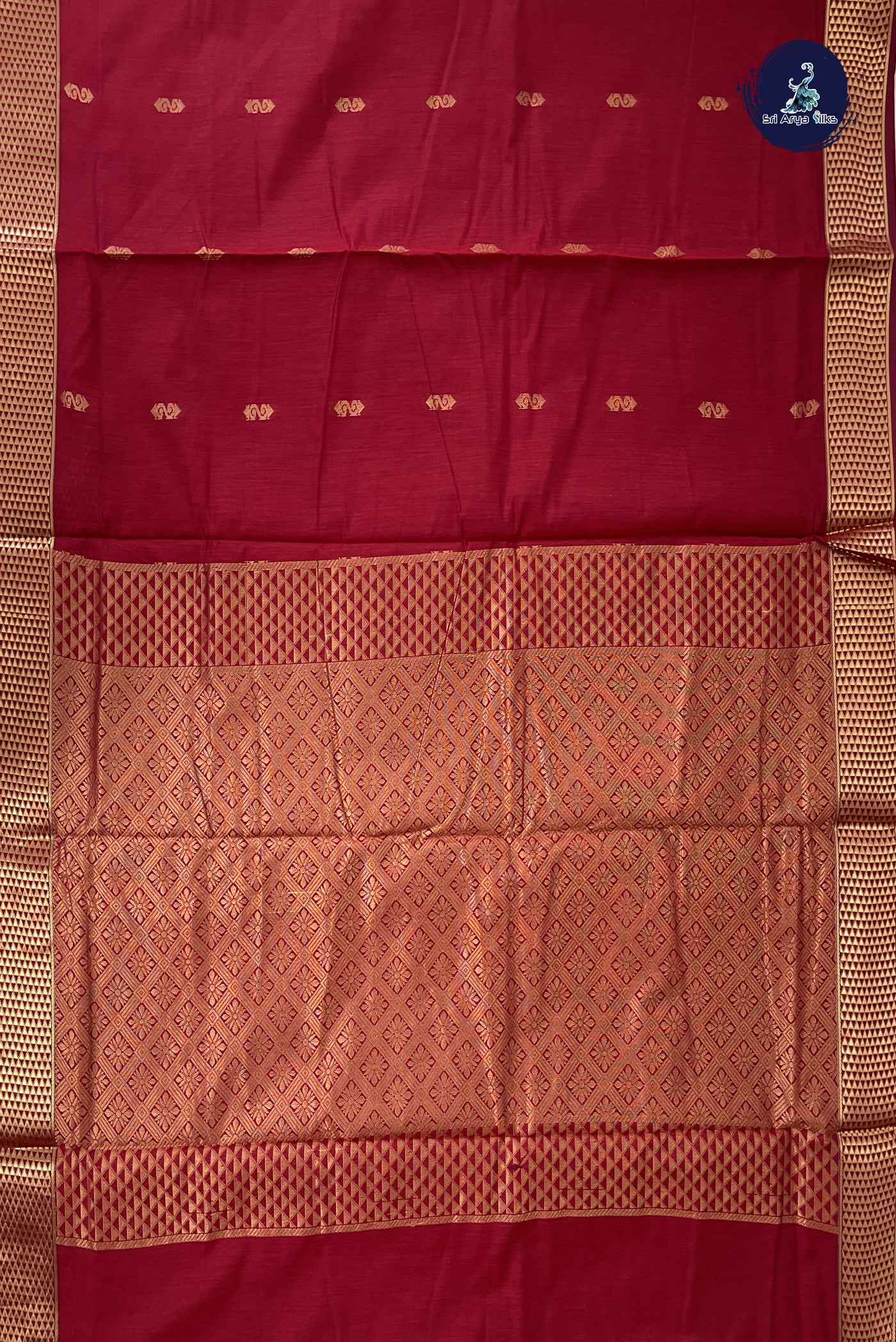 Maroon Madisar Semi Silk Cotton Saree With Zari Buttas Pattern