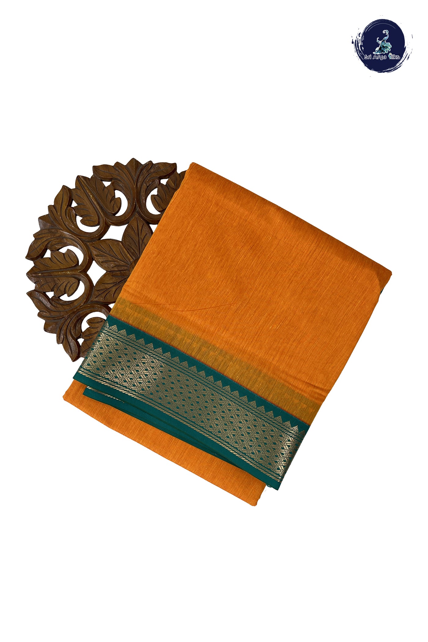 Yellowish Orange Madisar Semi Silk Cotton Saree With Plain Pattern