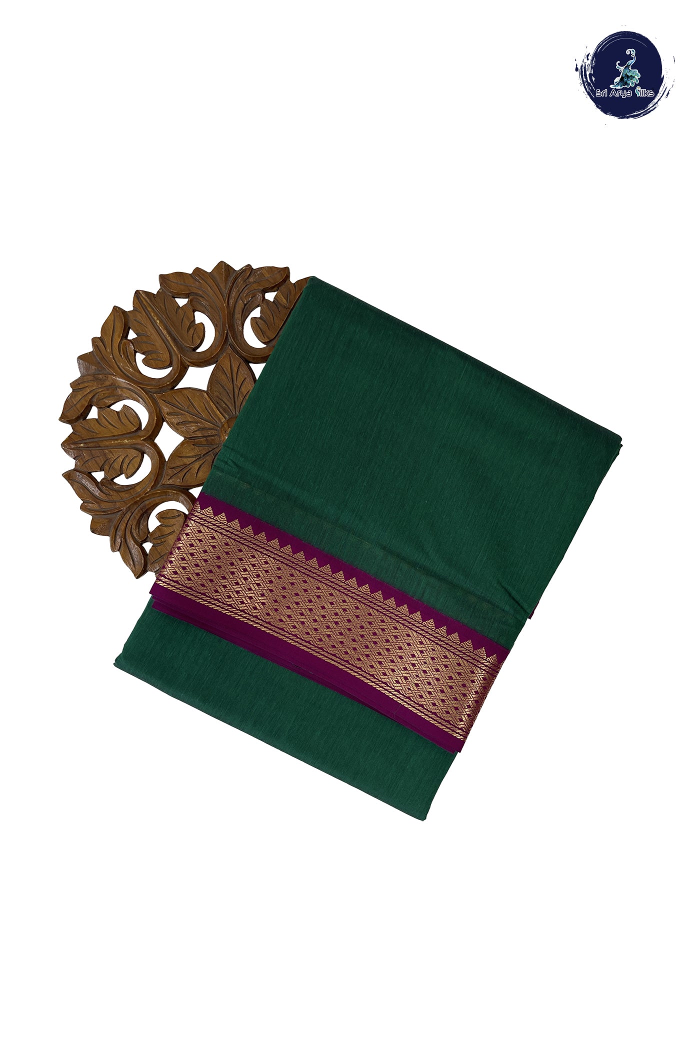 Dark Green Madisar Semi Silk Cotton Saree With Plain Pattern