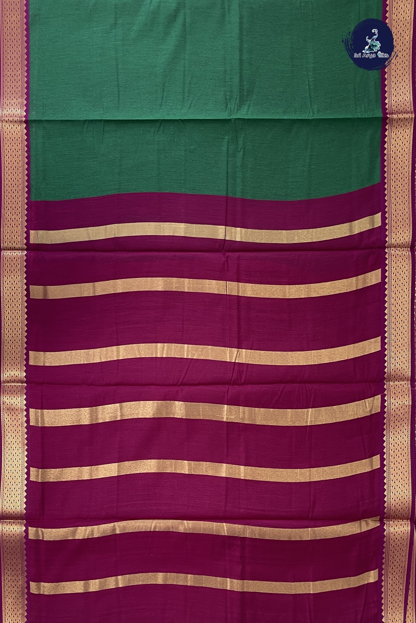 Dark Green Madisar Semi Silk Cotton Saree With Plain Pattern