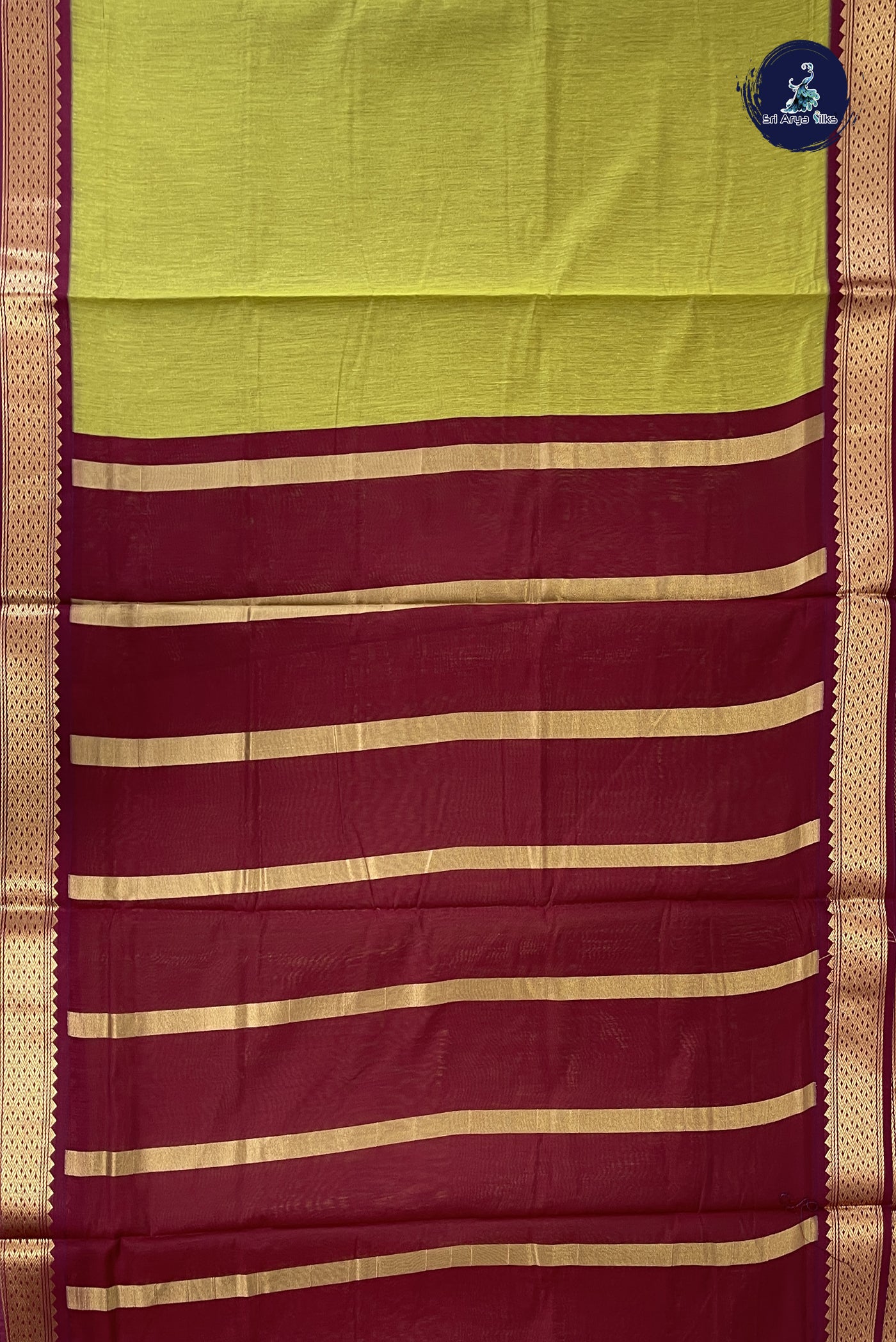 Light Green Madisar Semi Silk Cotton Saree With Plain Pattern