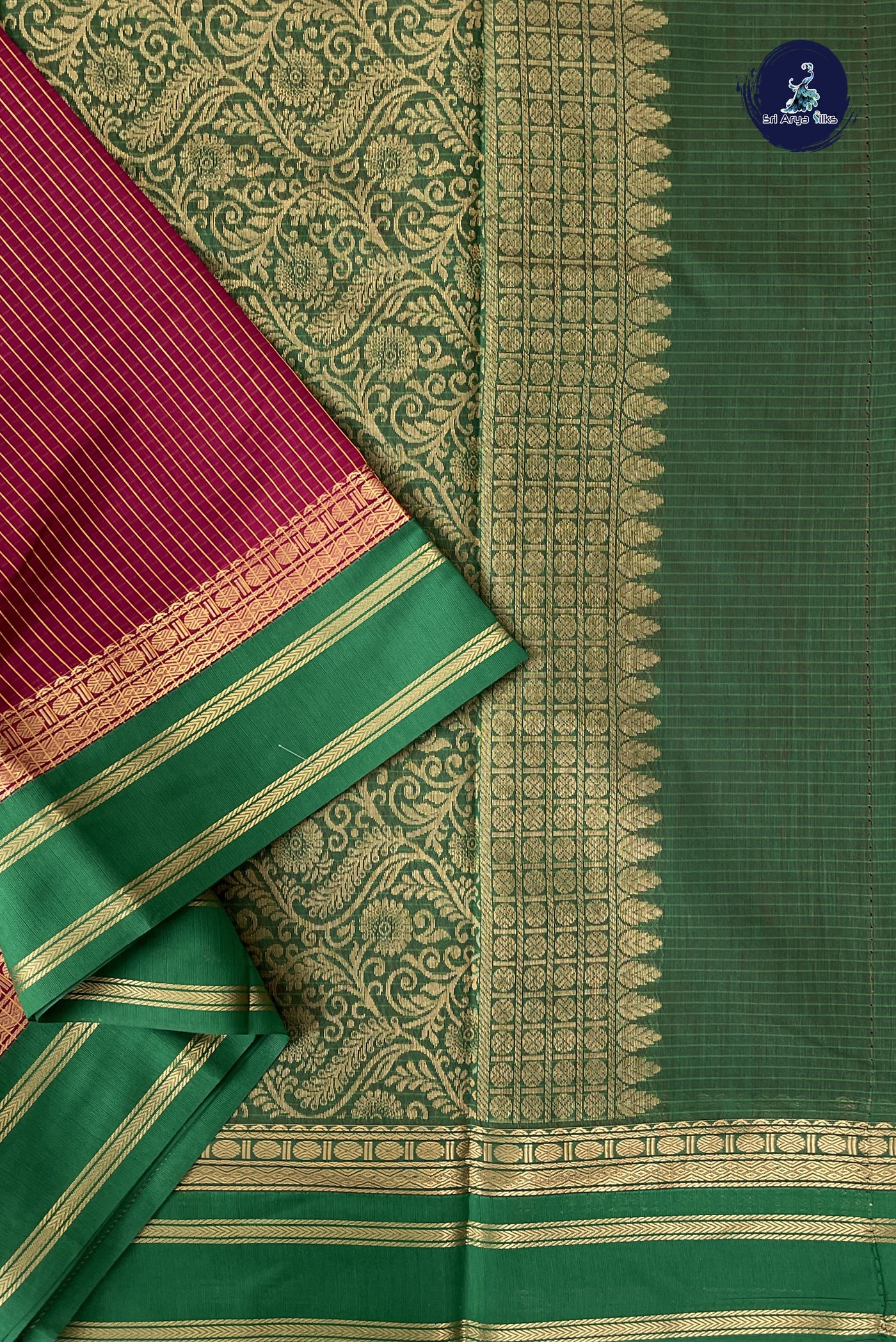 Pinkish Maroon Madisar Semi Silk Cotton Saree With Checked Pattern