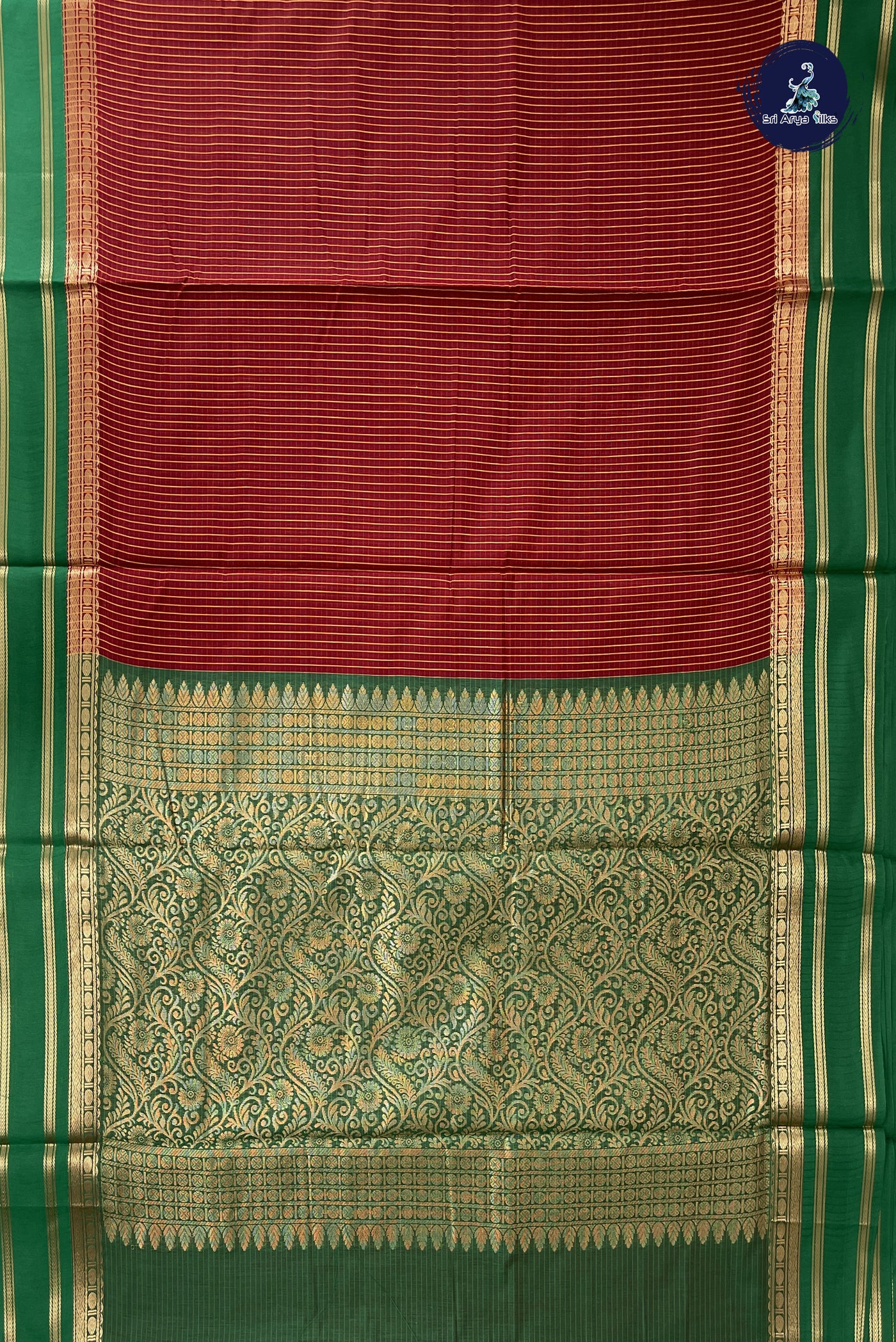 Maroon Madisar Semi Silk Cotton Saree With Checked Pattern