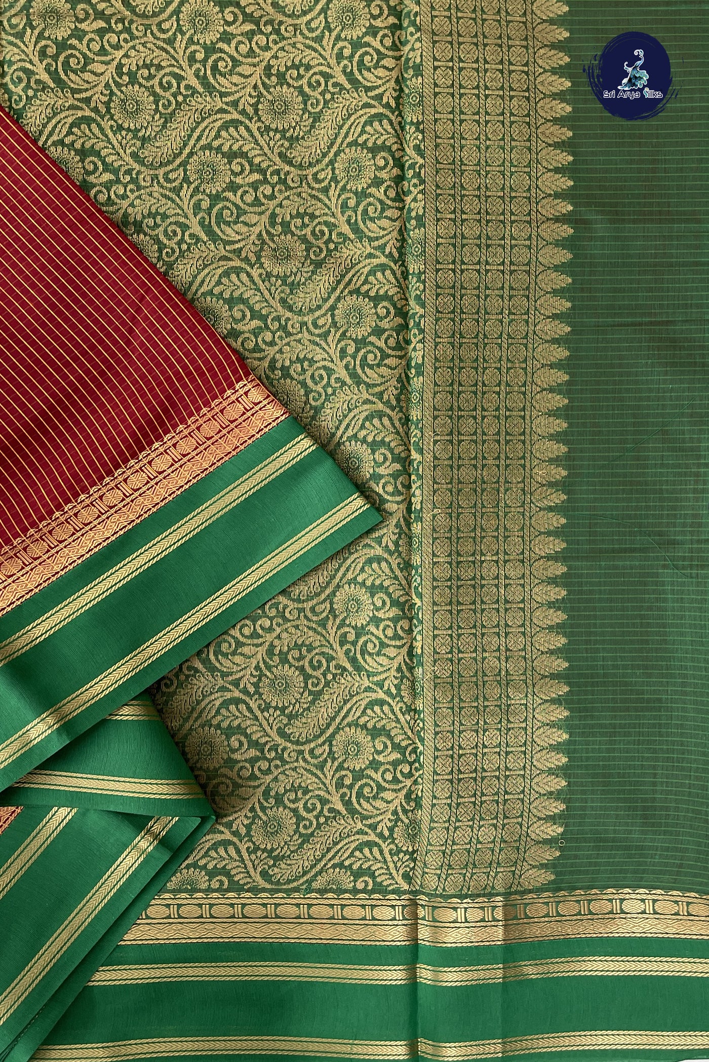 Maroon Madisar Semi Silk Cotton Saree With Checked Pattern
