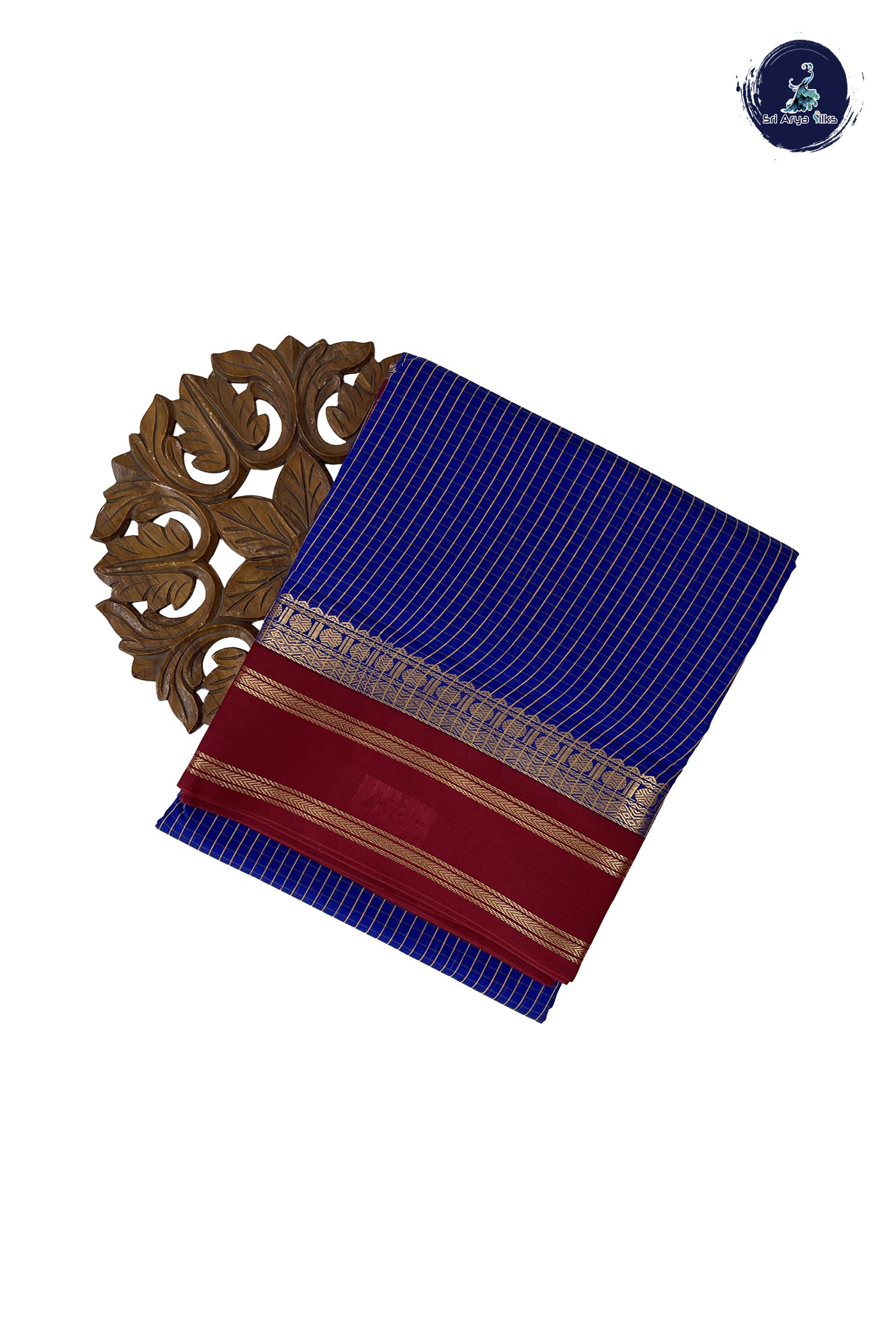 MS Blue Madisar Semi Silk Cotton Saree With Checked Pattern