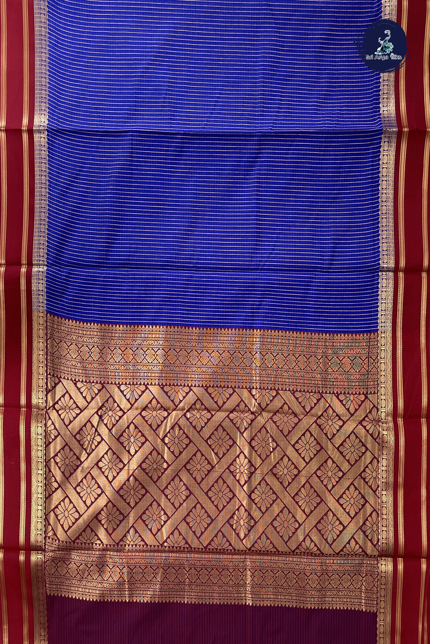 MS Blue Madisar Semi Silk Cotton Saree With Checked Pattern