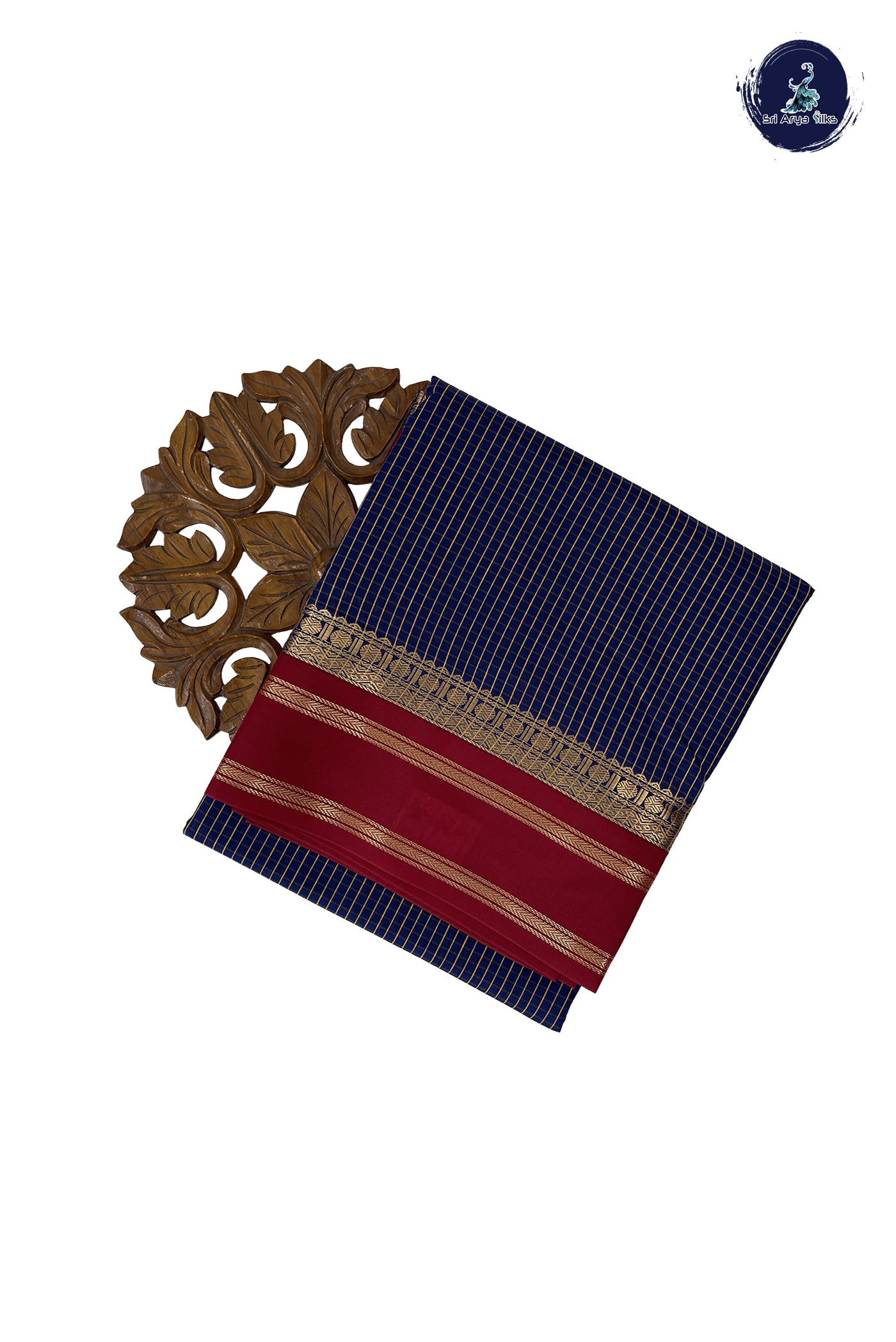 Navy Blue Madisar Semi Silk Cotton Saree With Checked Pattern