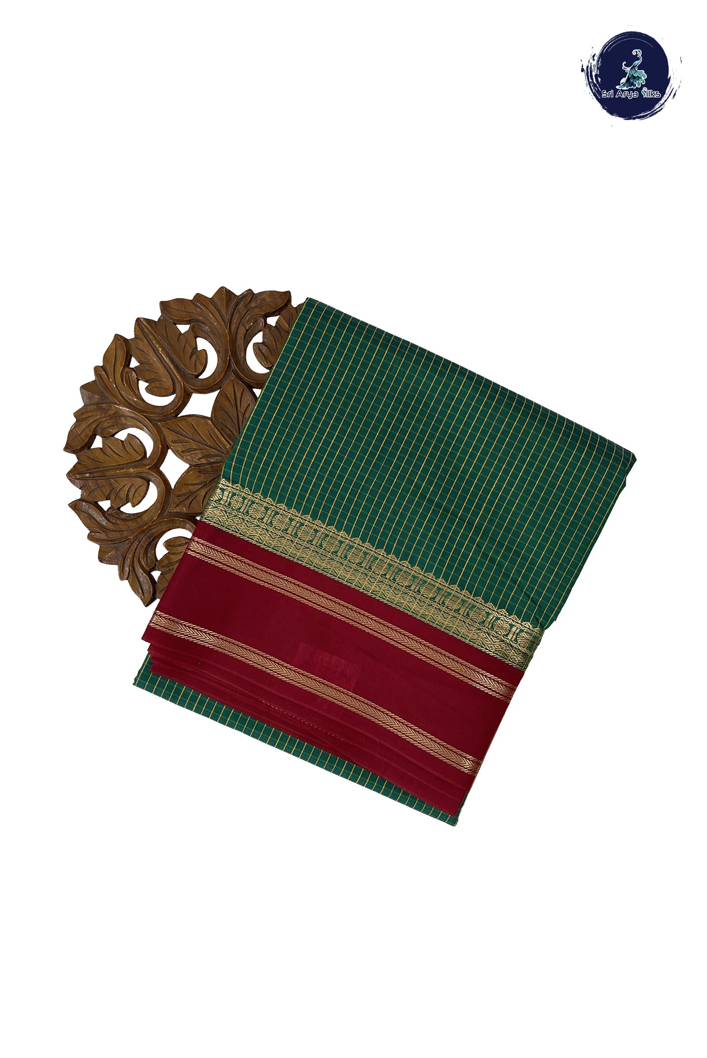 Dark Green Madisar Semi Silk Cotton Saree With Checked Pattern