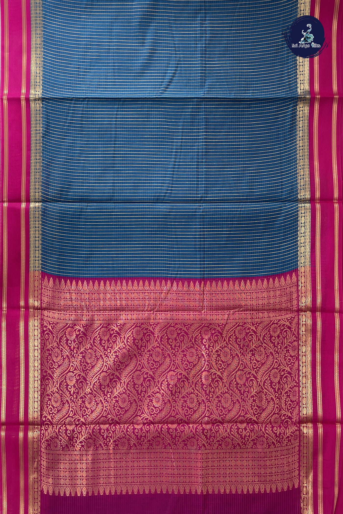 Blue Madisar Semi Silk Cotton Saree With Checked Pattern