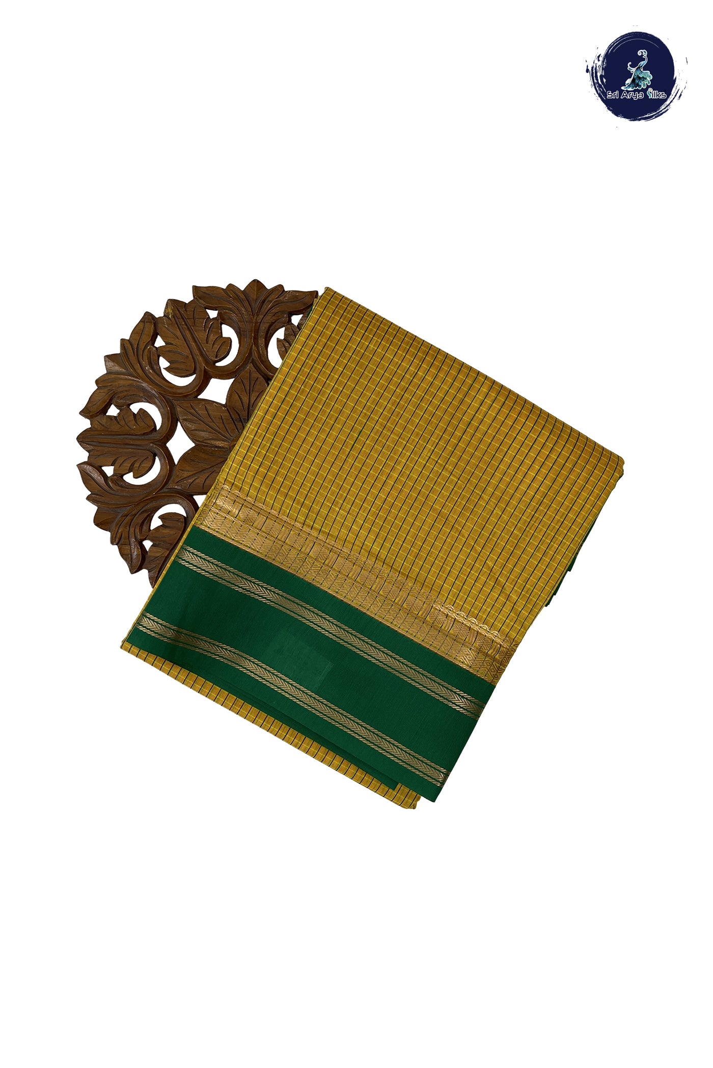 Lemon Yellow Madisar Semi Silk Cotton Saree With Checked Pattern