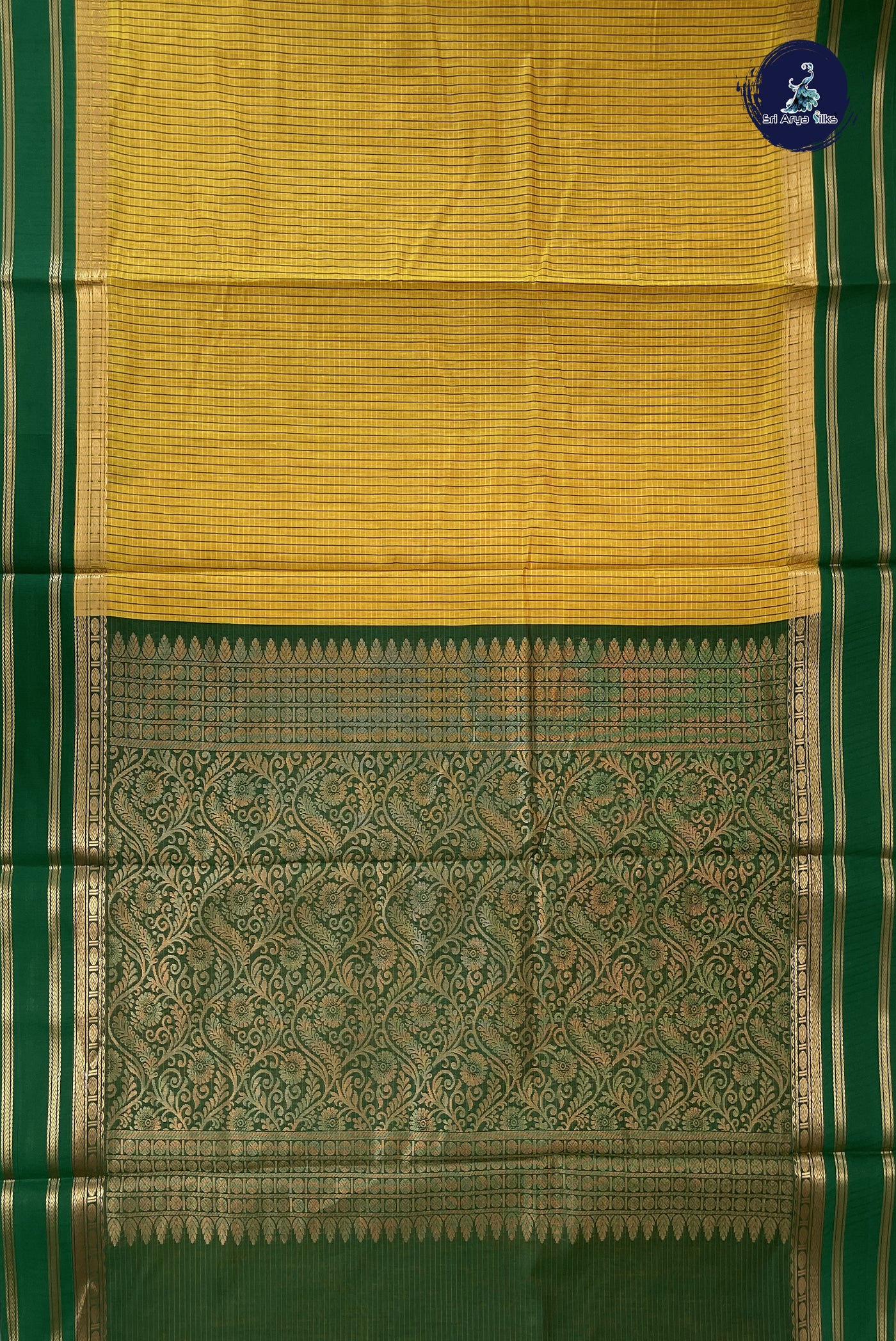 Lemon Yellow Madisar Semi Silk Cotton Saree With Checked Pattern