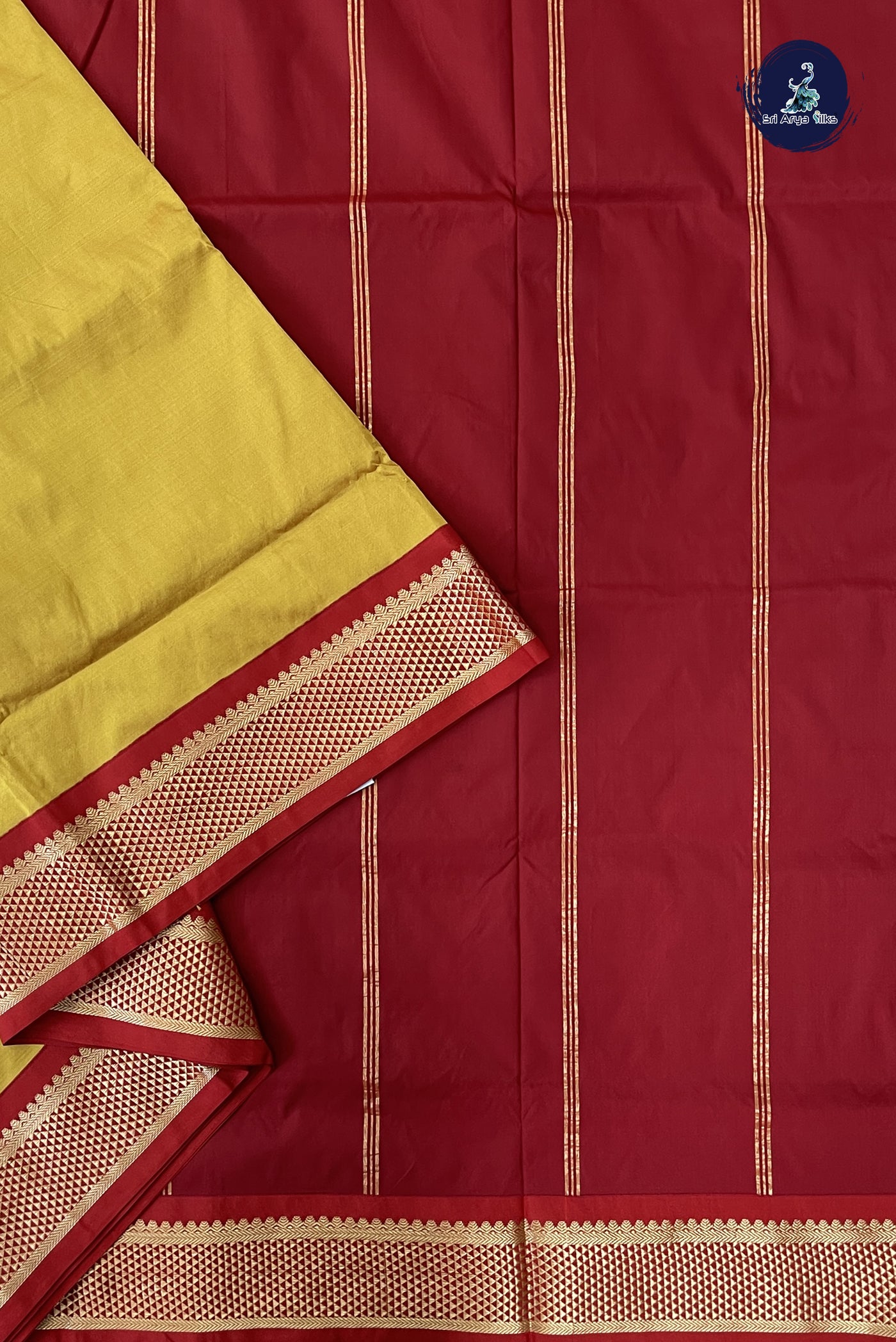 Mustard 9  Yards Semi Silk With Plain Pattern