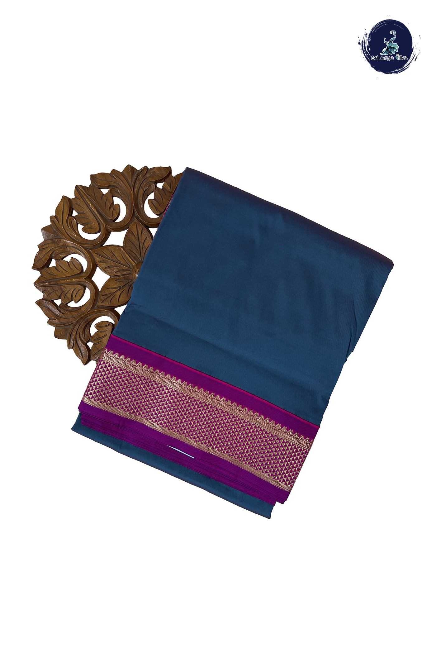 Teal Blue 9 Yards Semi Silk With Plain Pattern