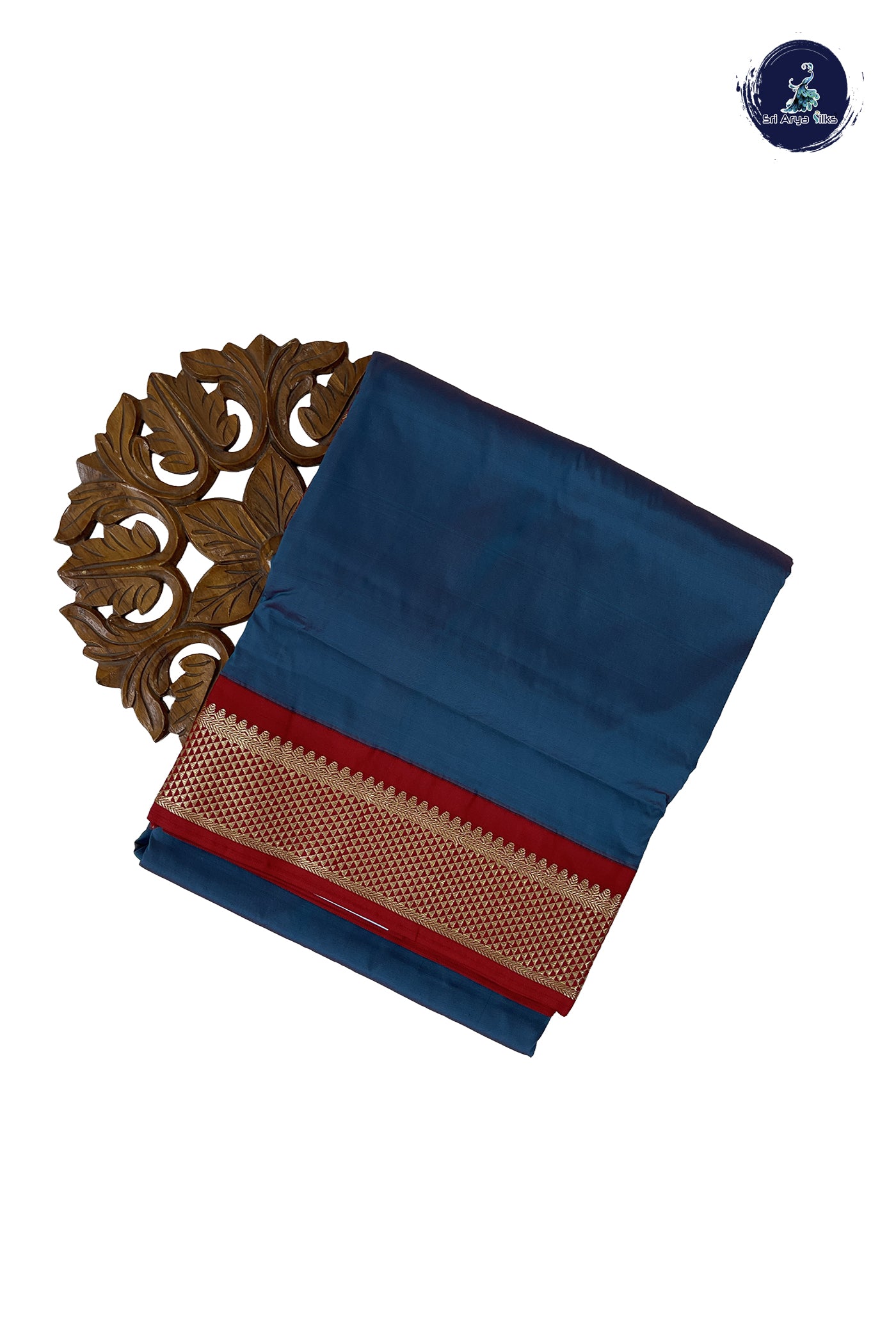 Teal Blue 9  Yards Semi Silk With Plain Pattern