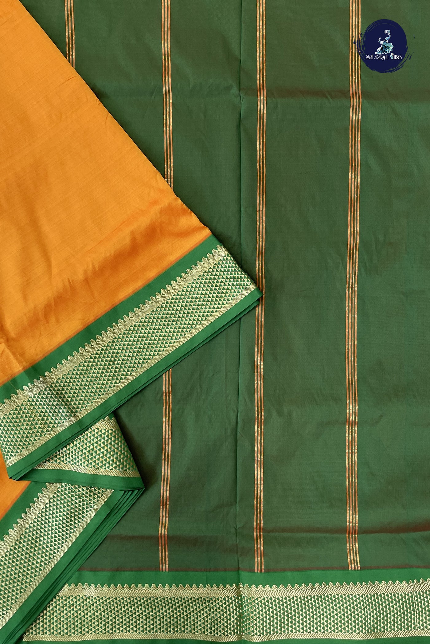 Lite Mustard Orange 10 Yards Semi Silk With Plain Pattern