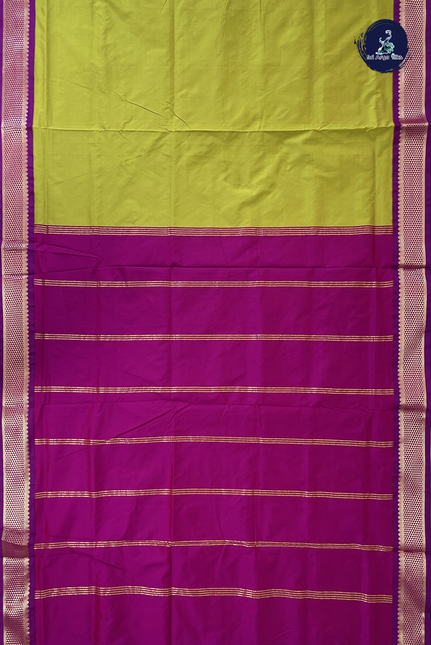 Lime Green 10 Yards Semi Silk With Plain Pattern