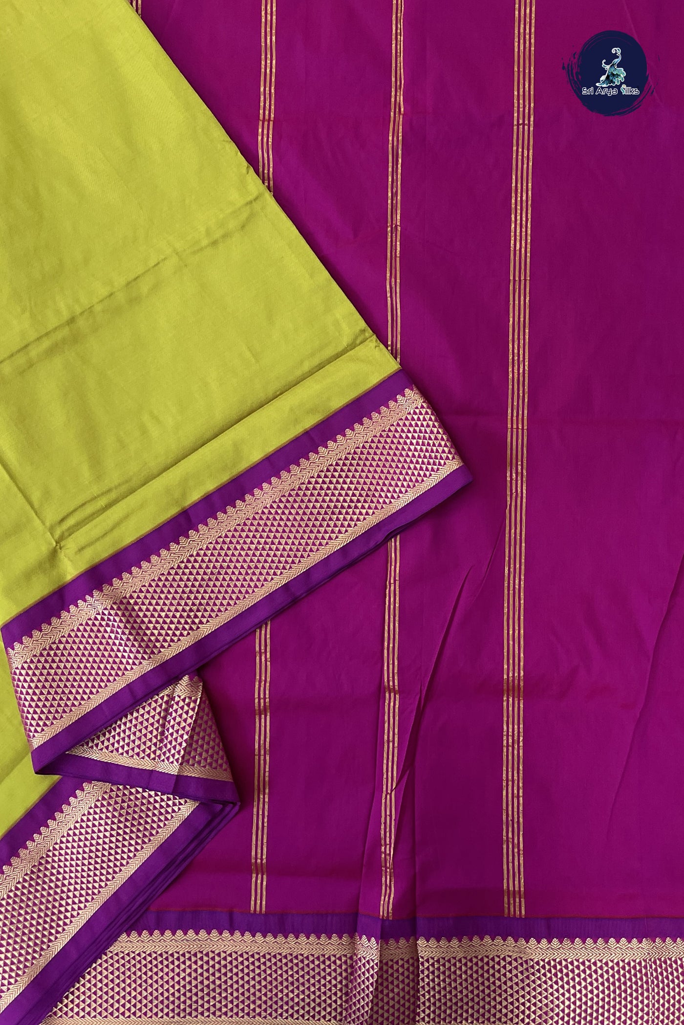 Lime Green 10 Yards Semi Silk With Plain Pattern