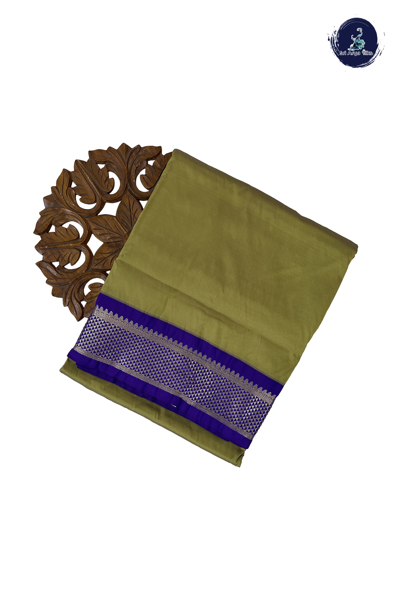 Elaichi Green 9 Yards Semi Silk With Plain Pattern