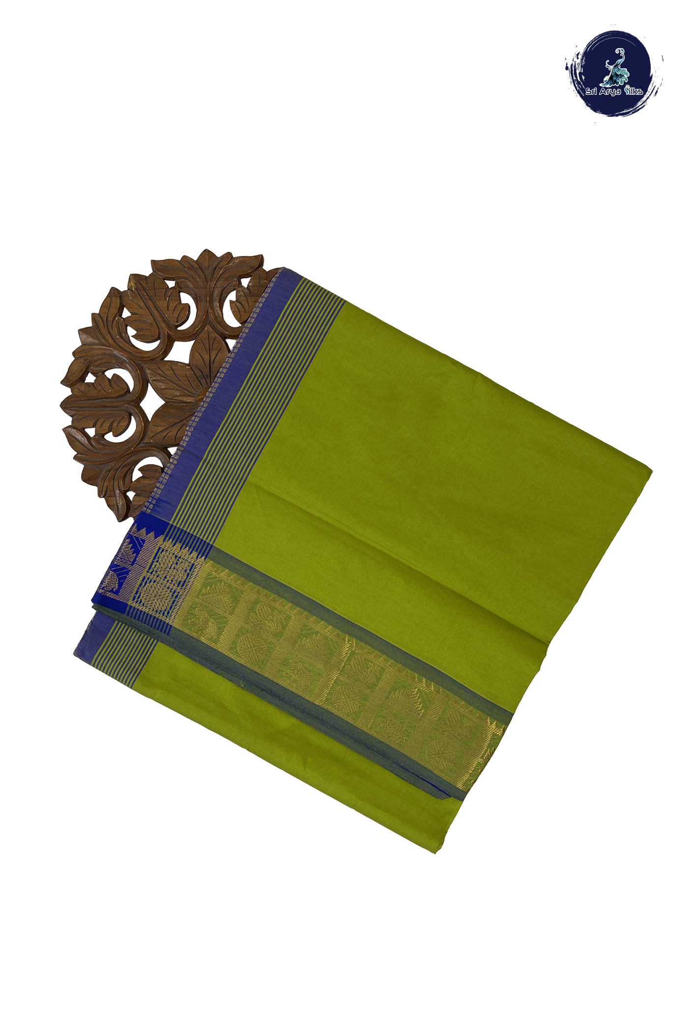 Lime Green Madisar Semi Silk Cotton Saree With Plain Pattern