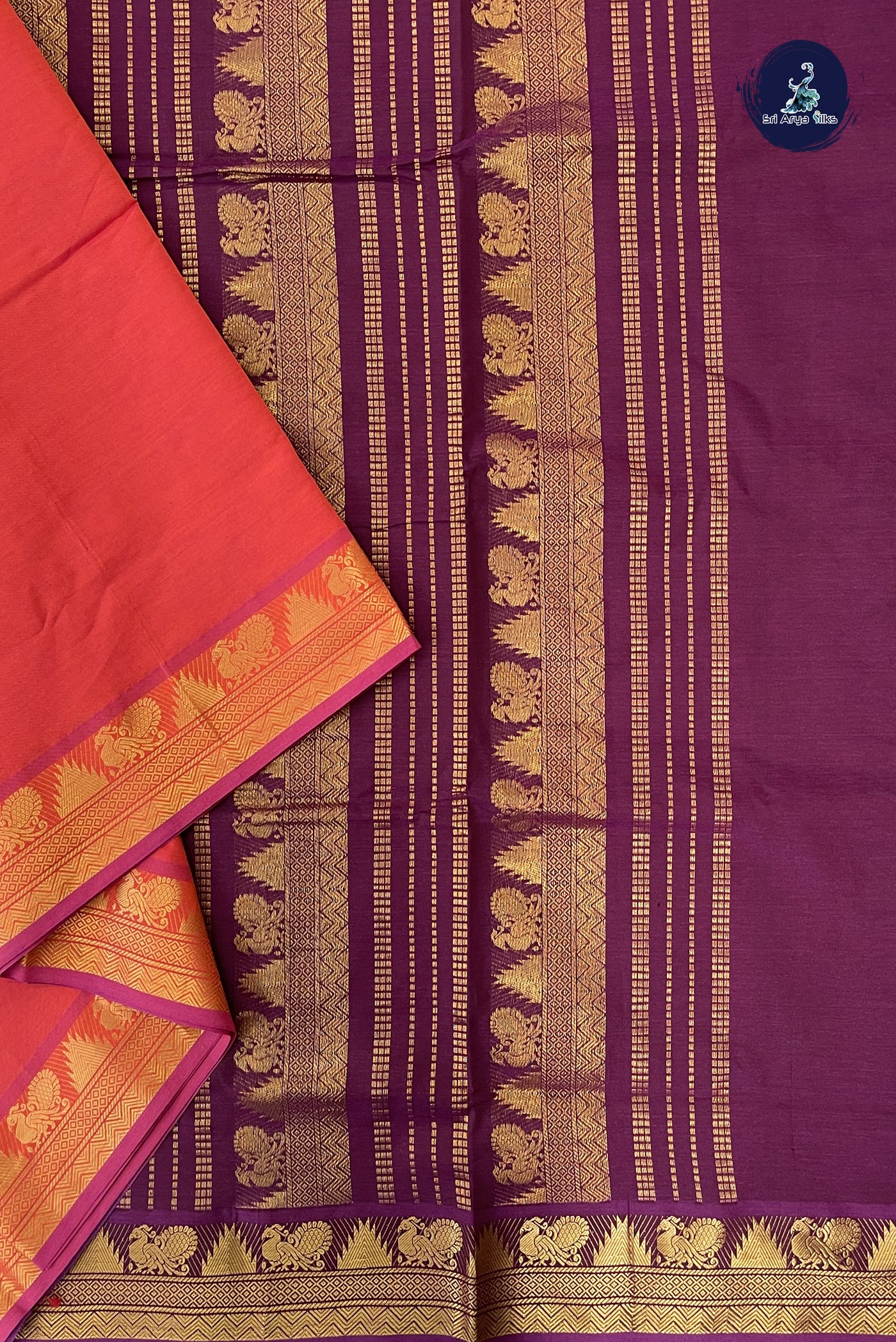 Rust Madisar Semi Silk Cotton Saree With Plain Pattern