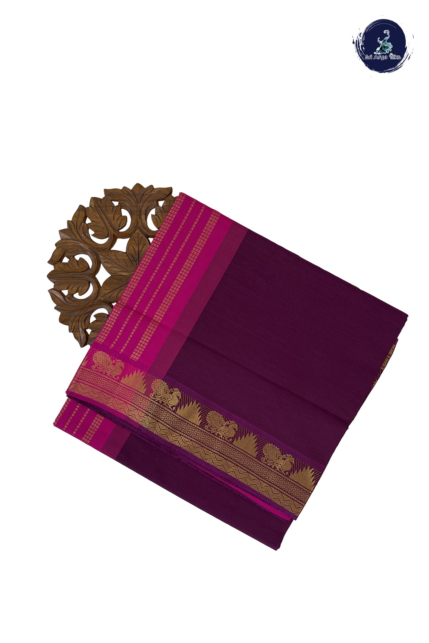 Light Burgundy Madisar Semi Silk Cotton Saree With Plain Pattern