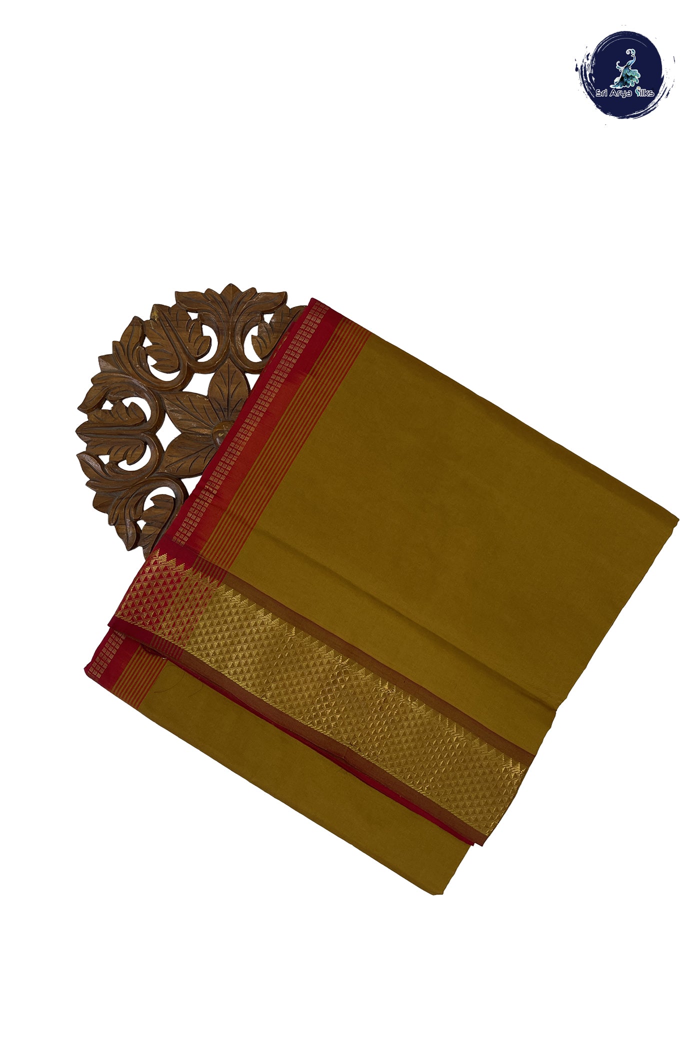 Mustard Madisar Semi Silk Cotton Saree With Plain Pattern