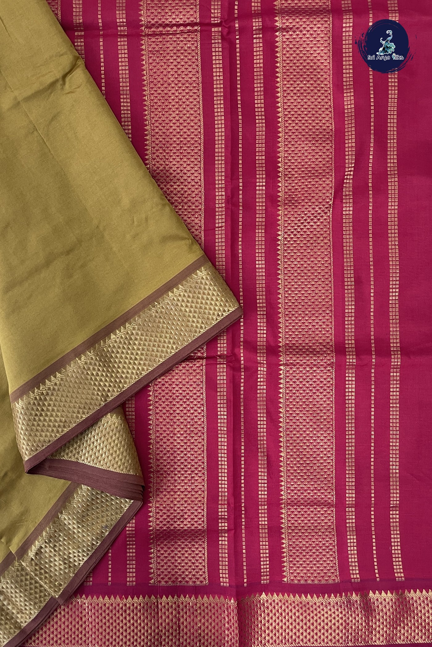 Mustard Madisar Semi Silk Cotton Saree With Plain Pattern