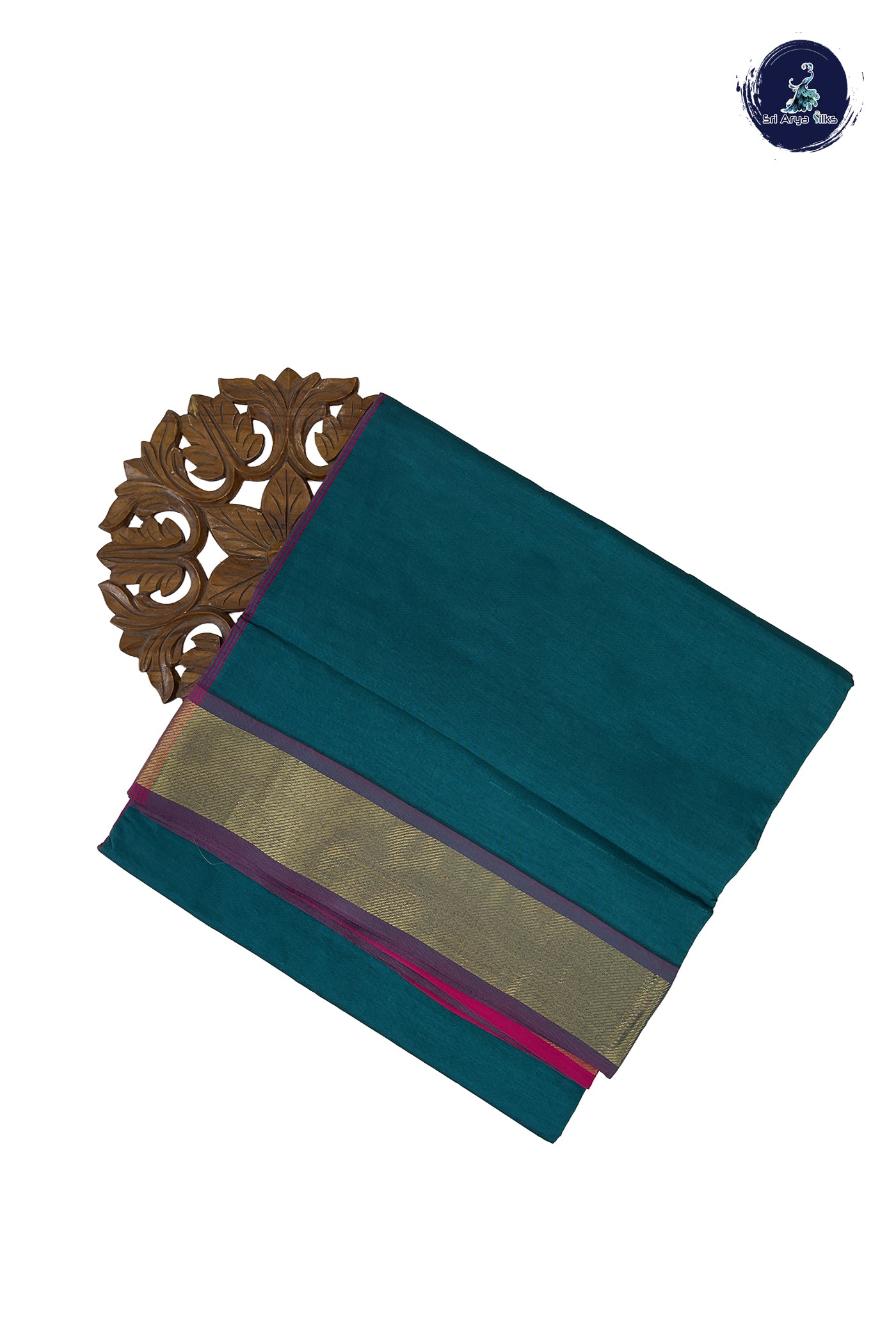 Peacock Green Madisar Semi Silk Cotton Saree With Plain Pattern