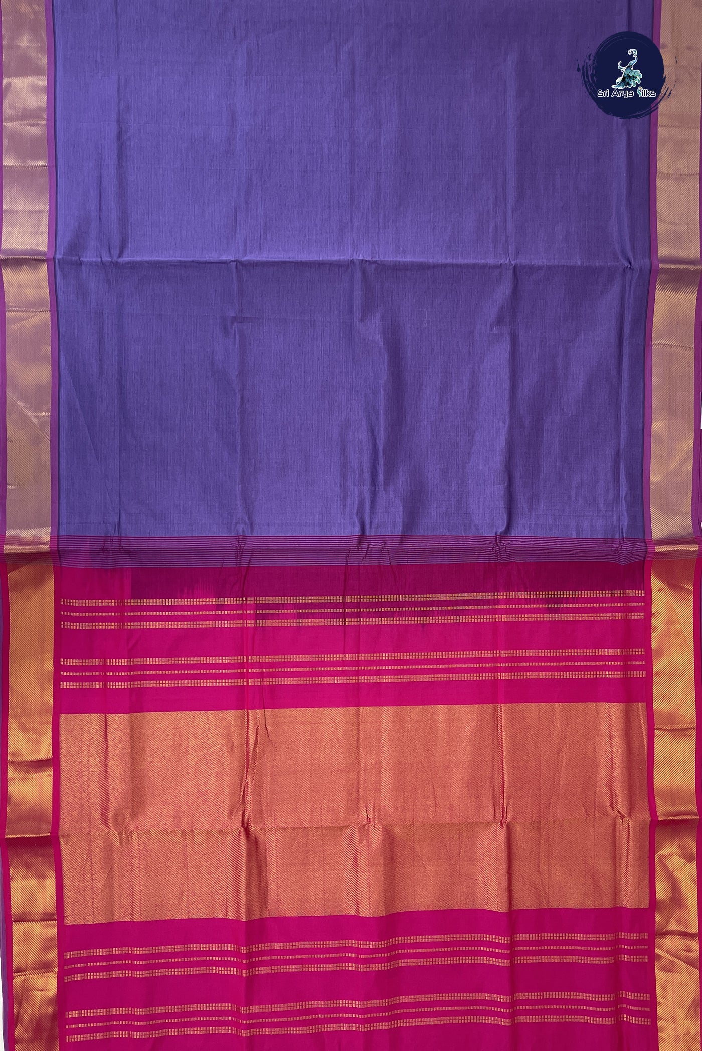 Lavender Madisar Semi Silk Cotton Saree With Plain Pattern