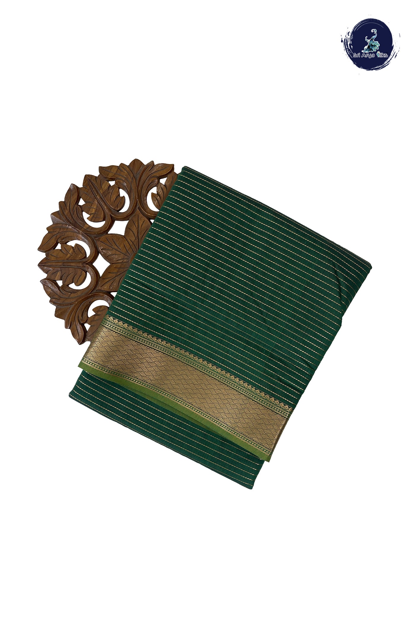 Green Madisar Semi Silk Cotton Saree With Stripes Pattern
