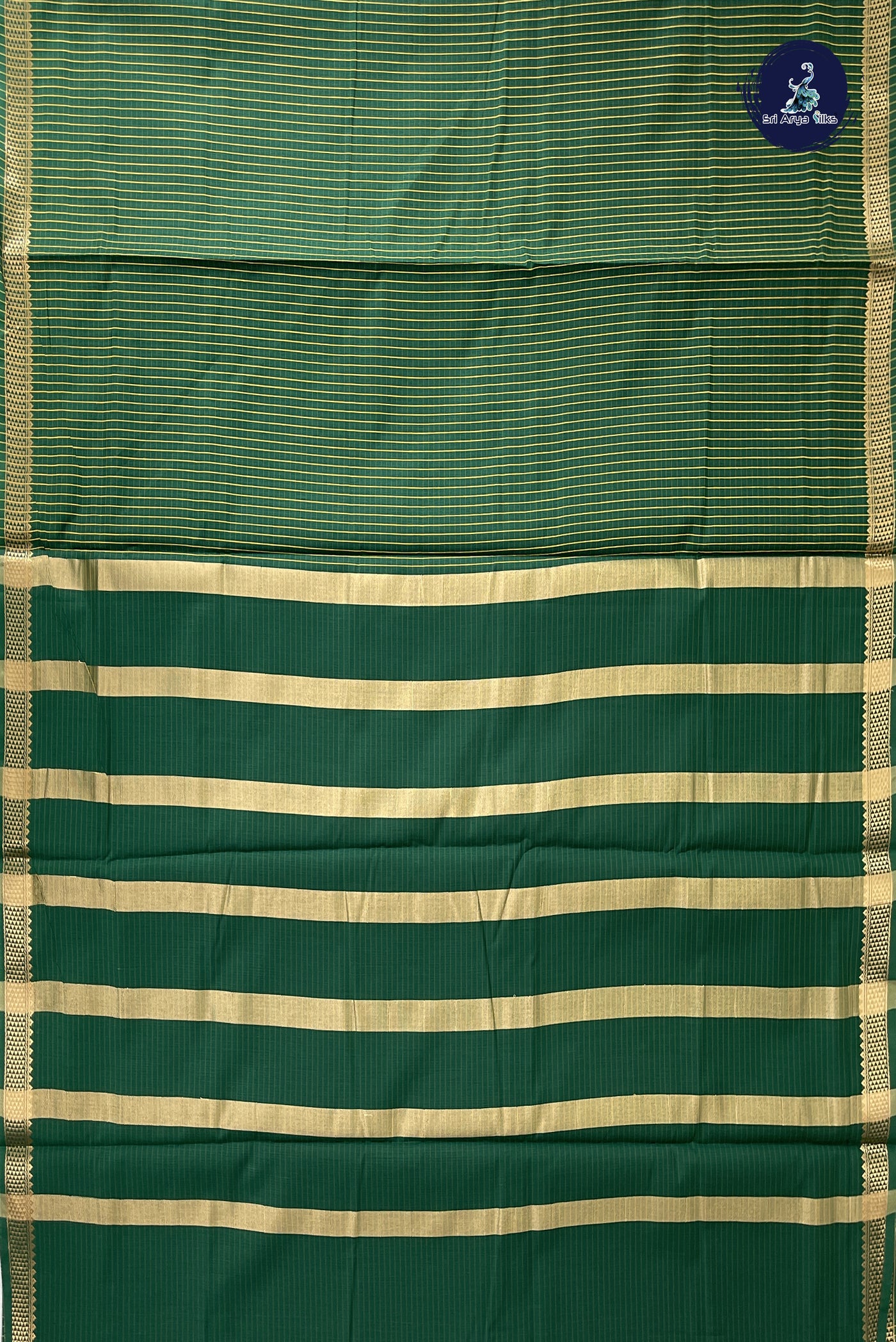 Bottle Green Madisar Semi Silk Cotton Saree With Checked Pattern