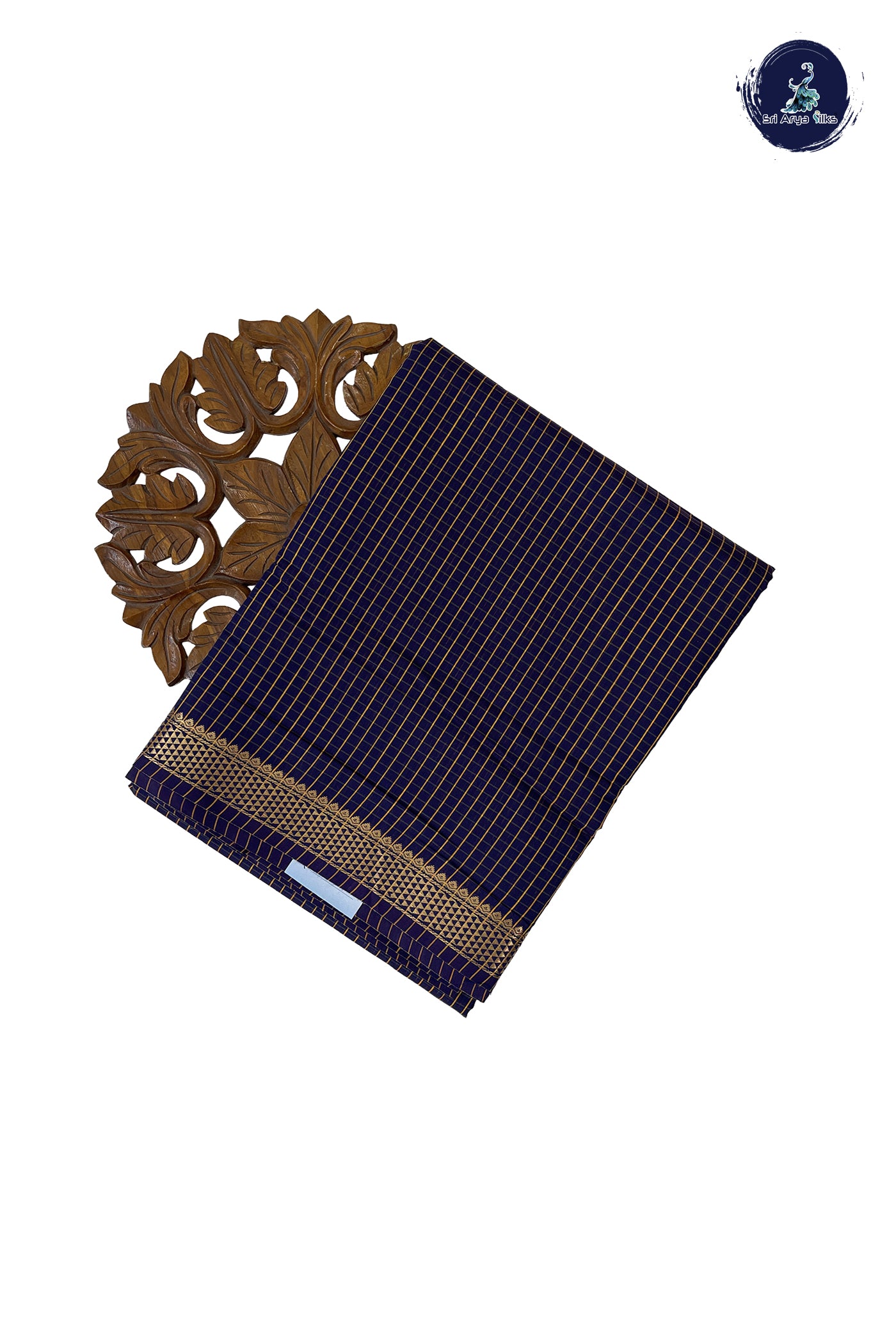 Navy Blue Madisar Semi Silk Cotton Saree With Checked Pattern