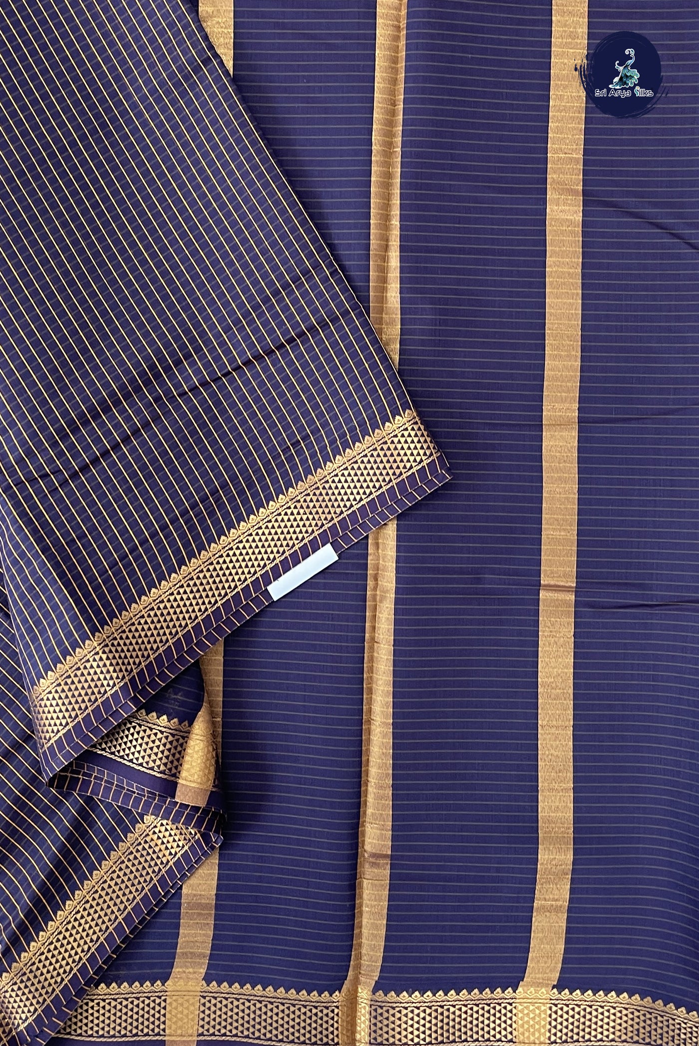 Navy Blue Madisar Semi Silk Cotton Saree With Checked Pattern
