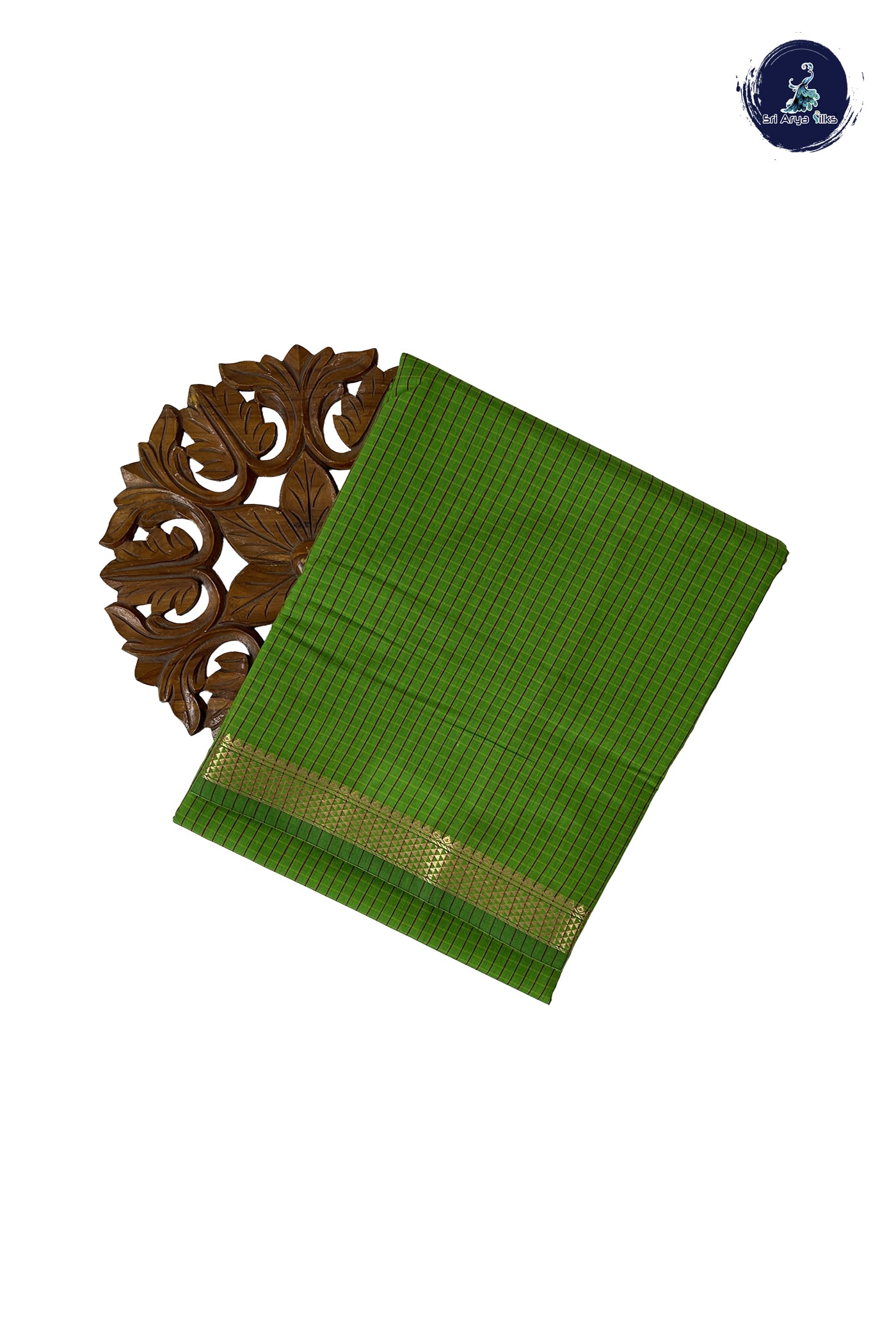 Parrot Green Madisar Semi Silk Cotton Saree With Checked Pattern
