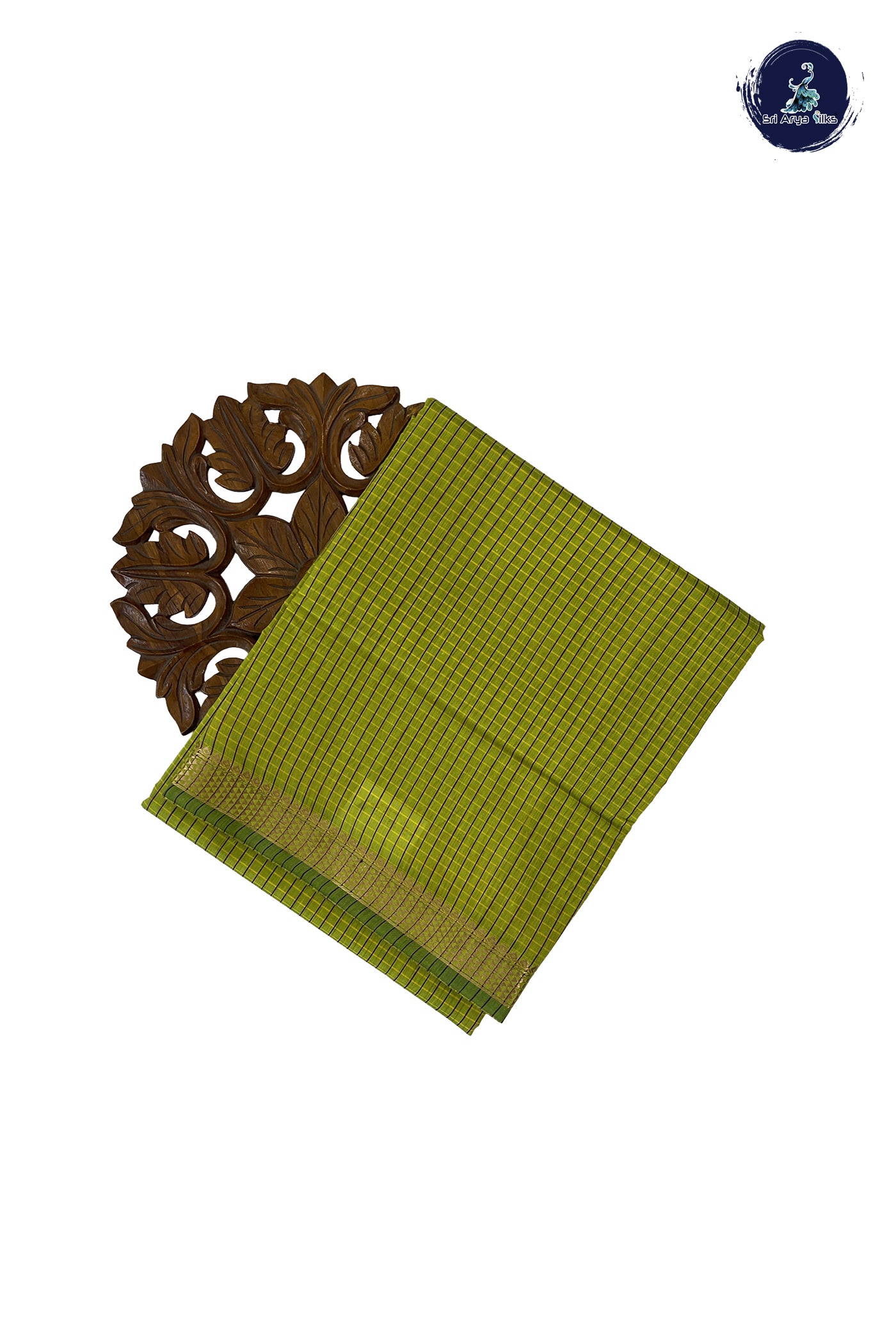 Light Green Madisar Semi Silk Cotton Saree With Checked Pattern