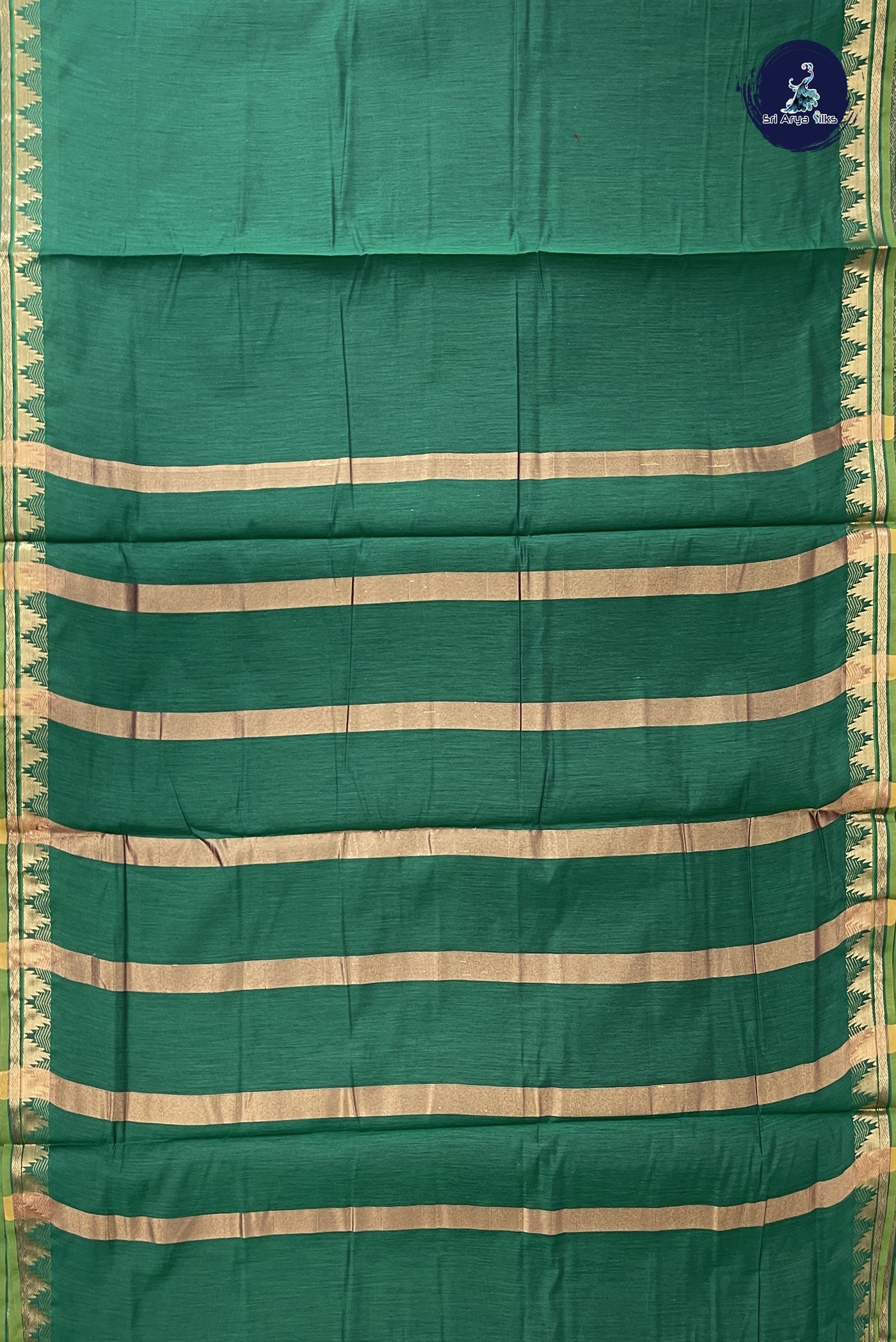 Dark Green Madisar Semi Silk Cotton Saree With Plain Pattern