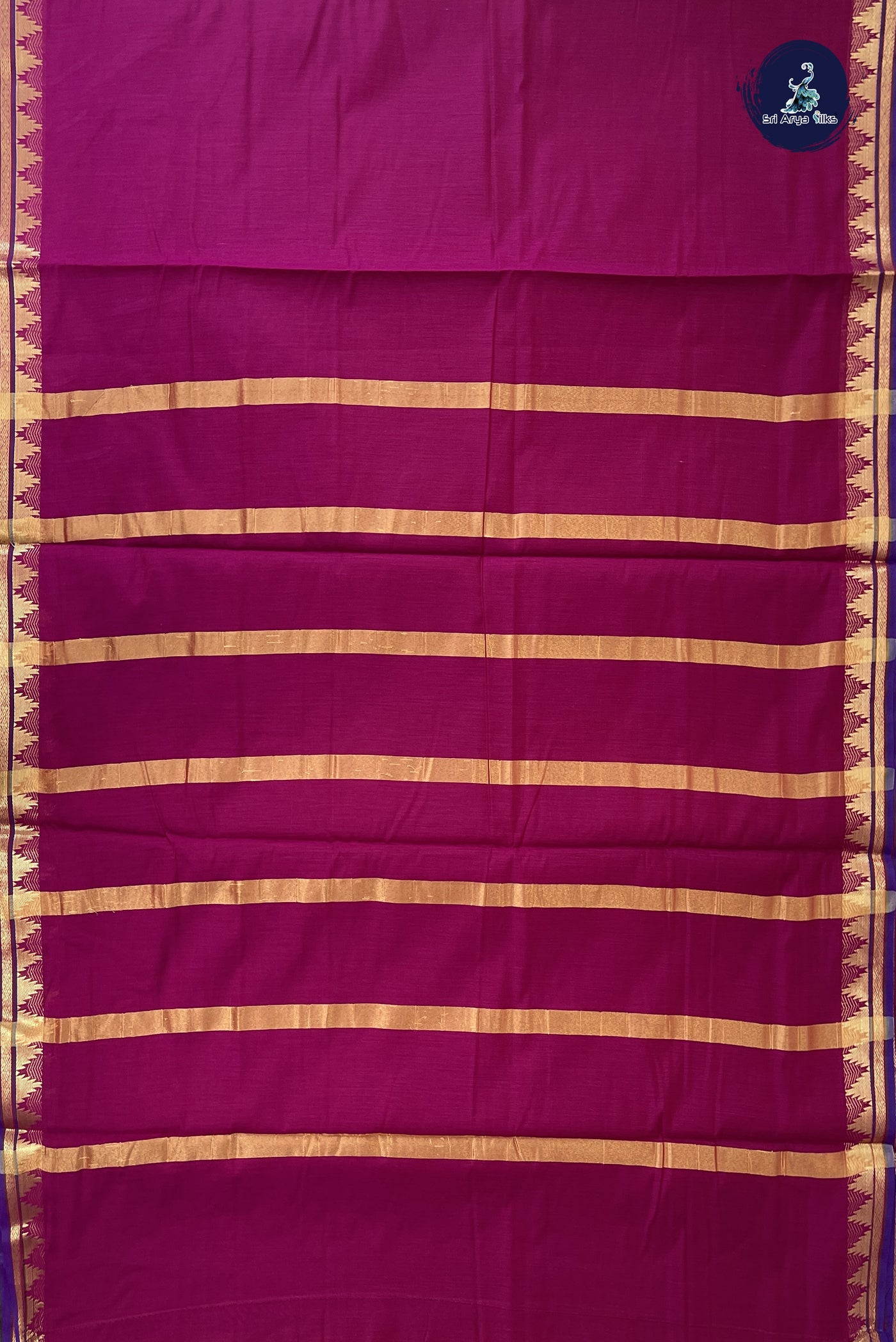 Magenta Purple Madisar Semi Silk Cotton Saree With Plain Pattern