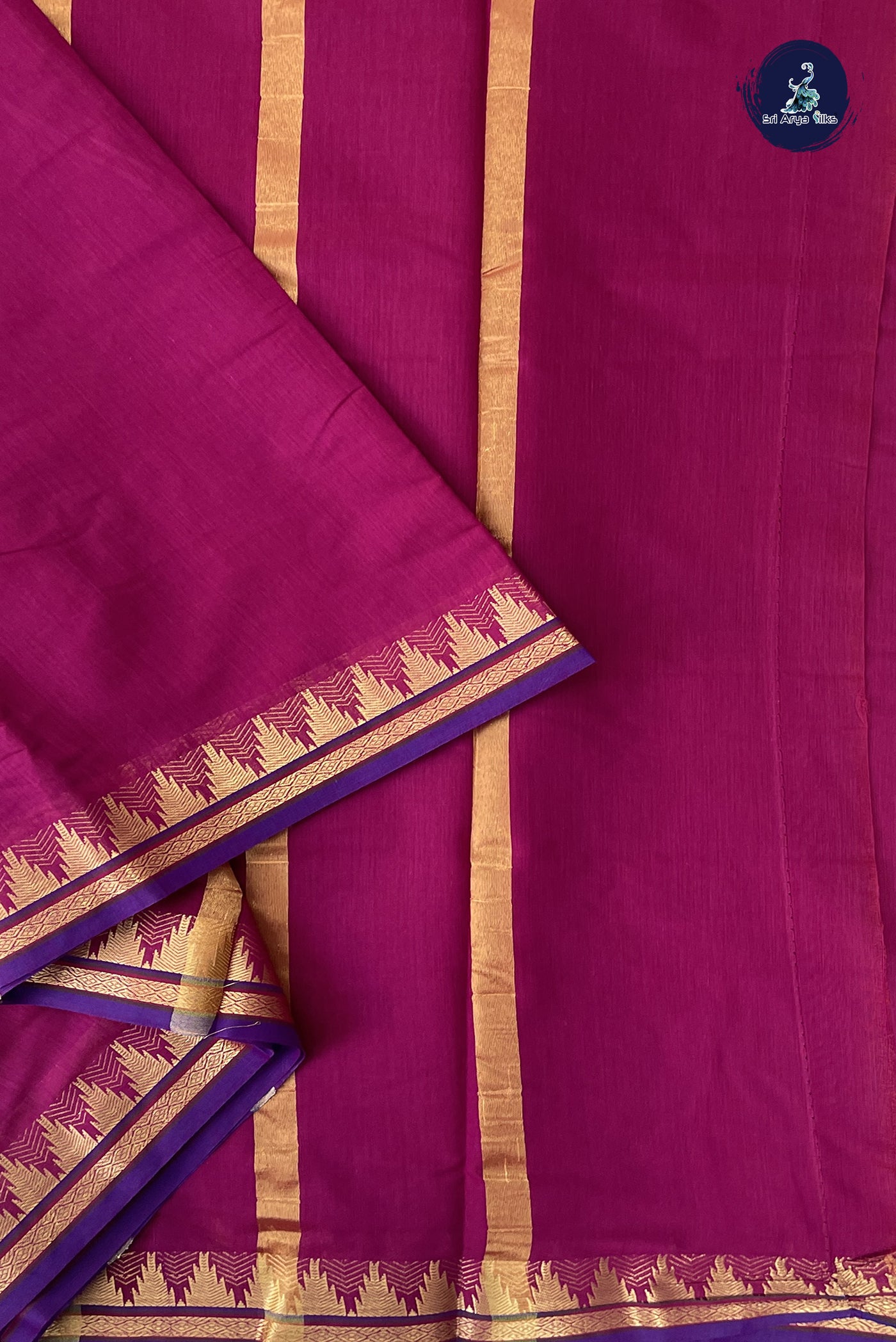 Magenta Purple Madisar Semi Silk Cotton Saree With Plain Pattern