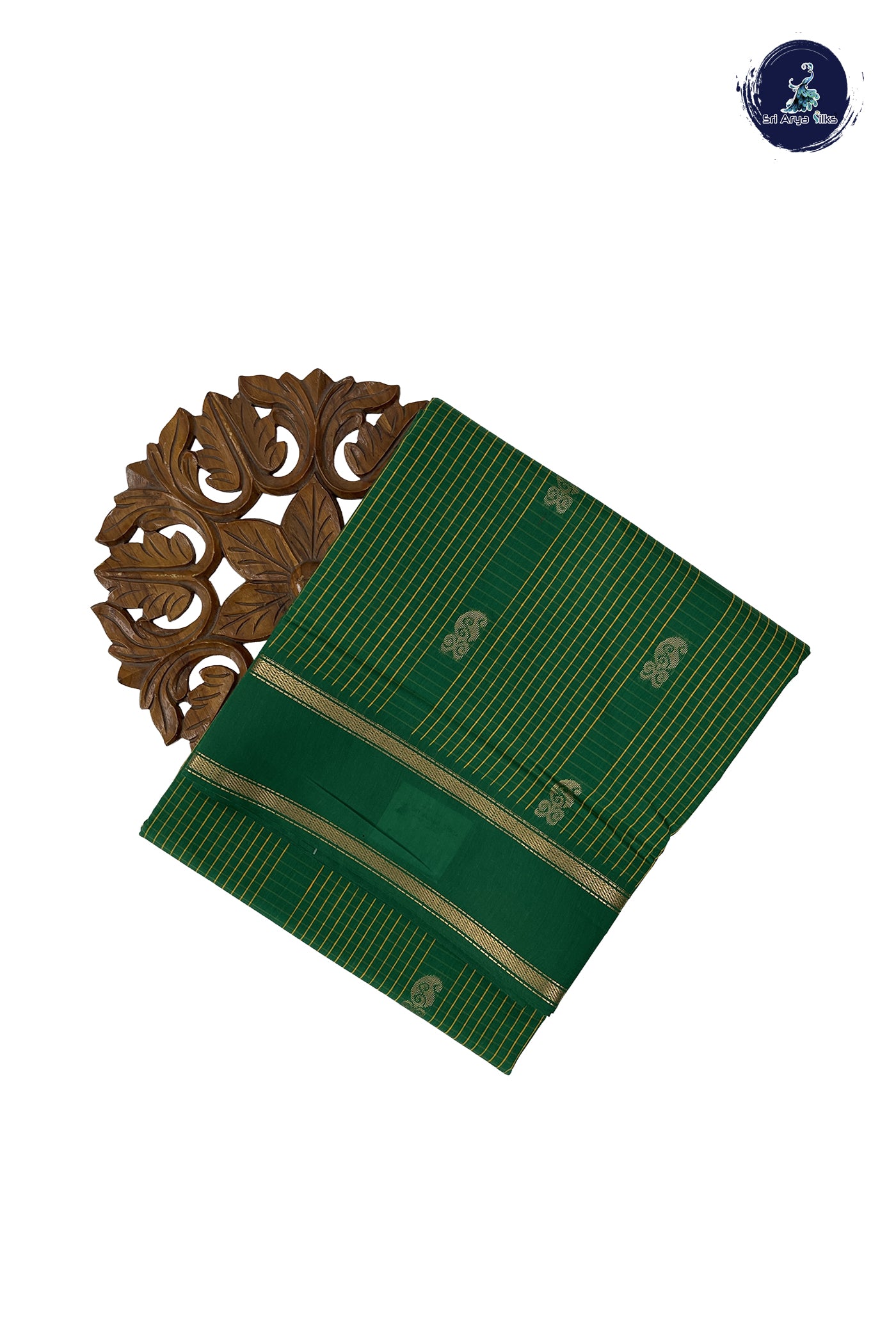 Dark Green Madisar Semi Silk Cotton Saree With Checked Pattern