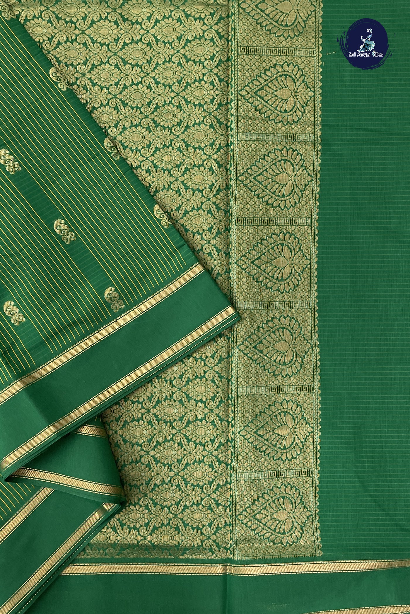 Dark Green Madisar Semi Silk Cotton Saree With Checked Pattern