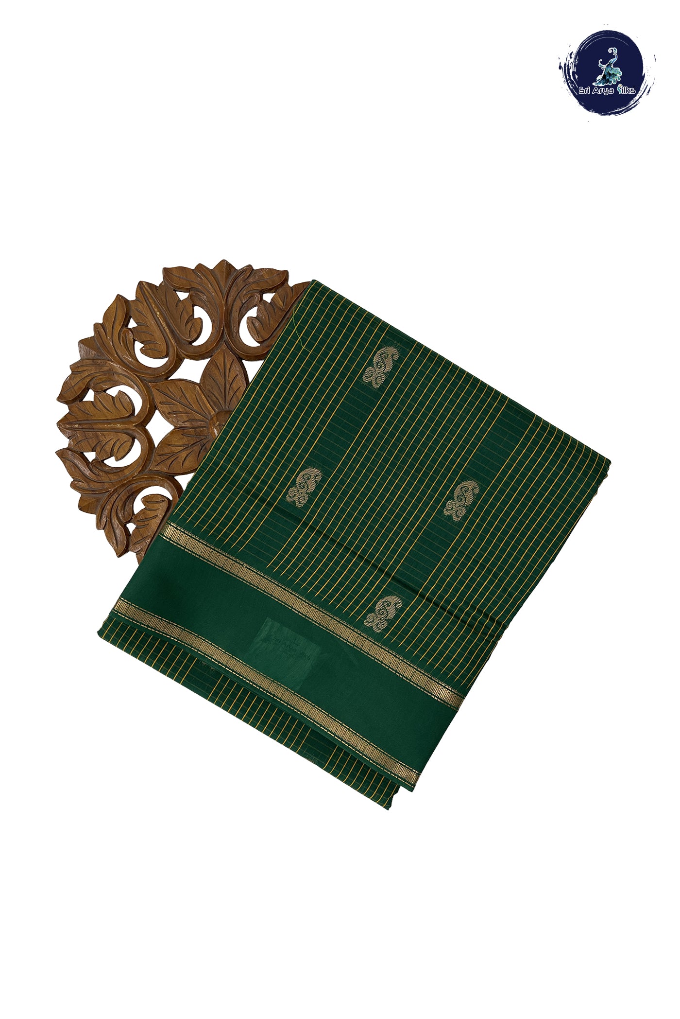 Bottle Green Madisar Semi Silk Cotton Saree With Checked Pattern